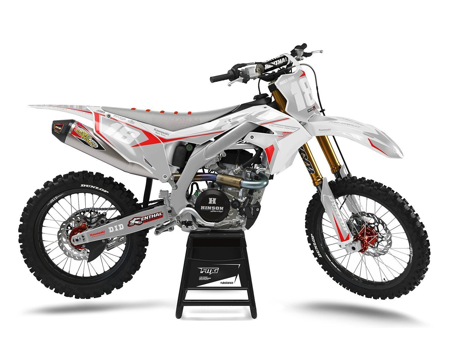 White Kawasaki Dirt Bike Graphics