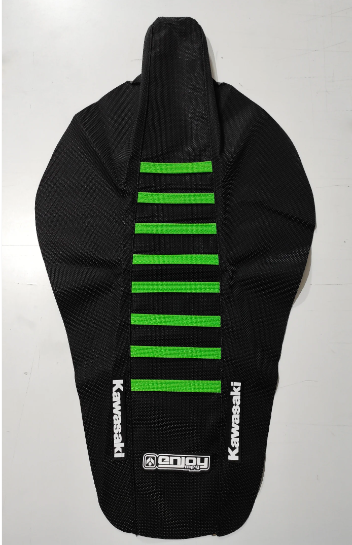 Enjoy Kawasaki Black Green Ribbed Seat Cover