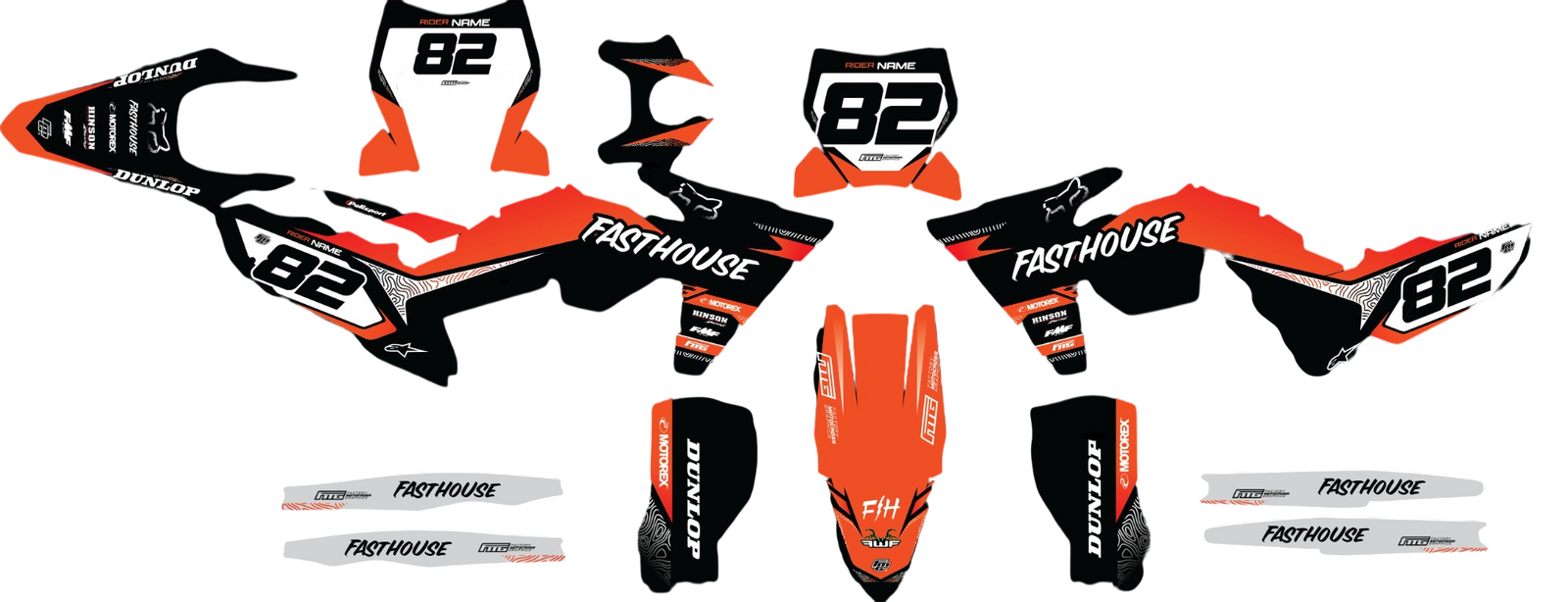 FASTHOUSE Past op KTM Oranje & Zwarte GRAPHICS KIT.
