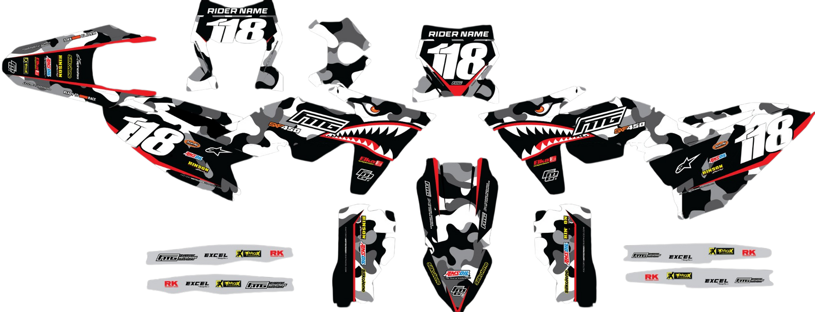 Fits KTM Shark Mouth CAMOUFLAGE GRAPHICS KIT.