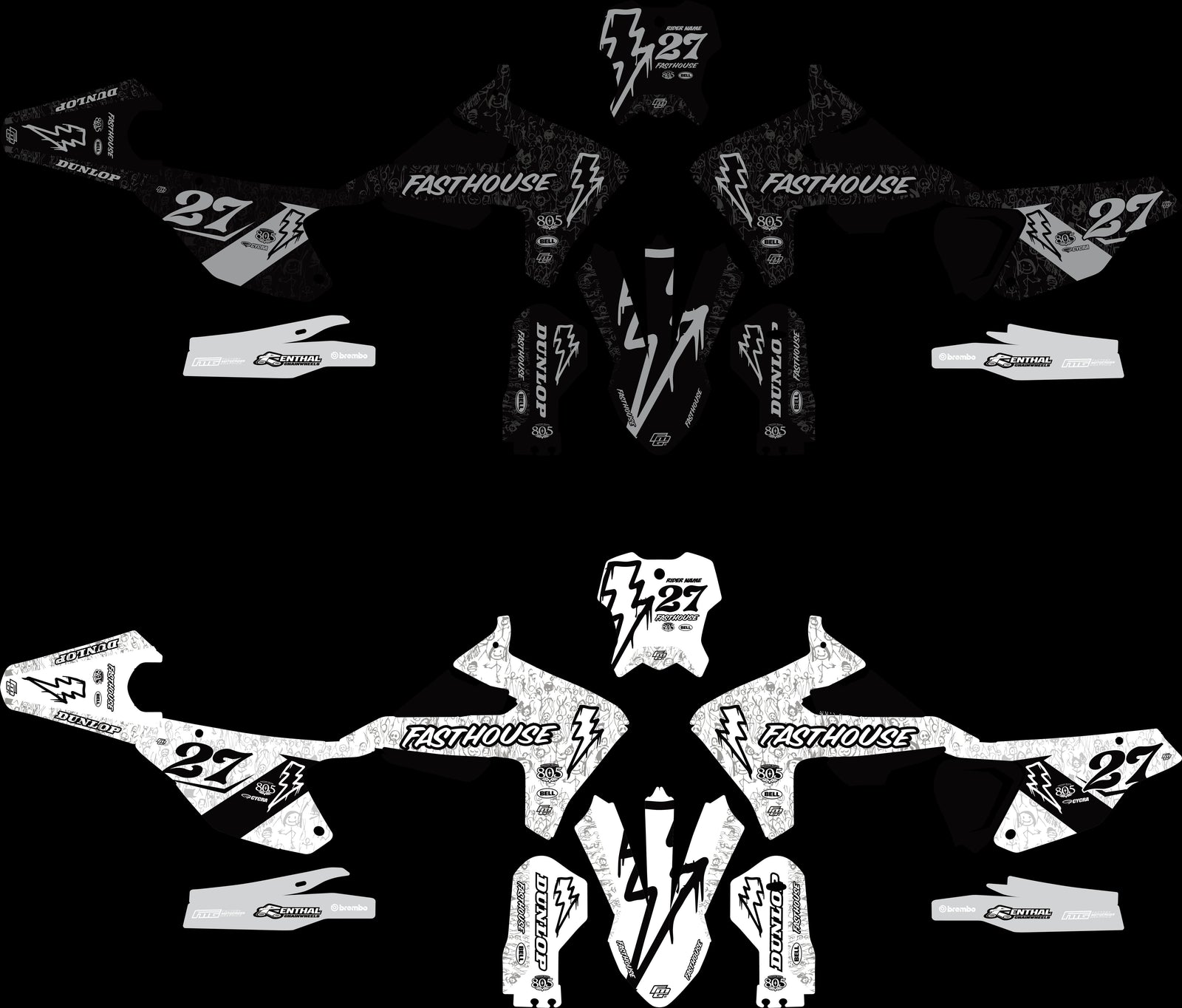 TRIUMPH FASTHOUSE DOODLE Black VI GRAPHICS KIT. TF FACTORY MOTOCROSS GRAPHICS