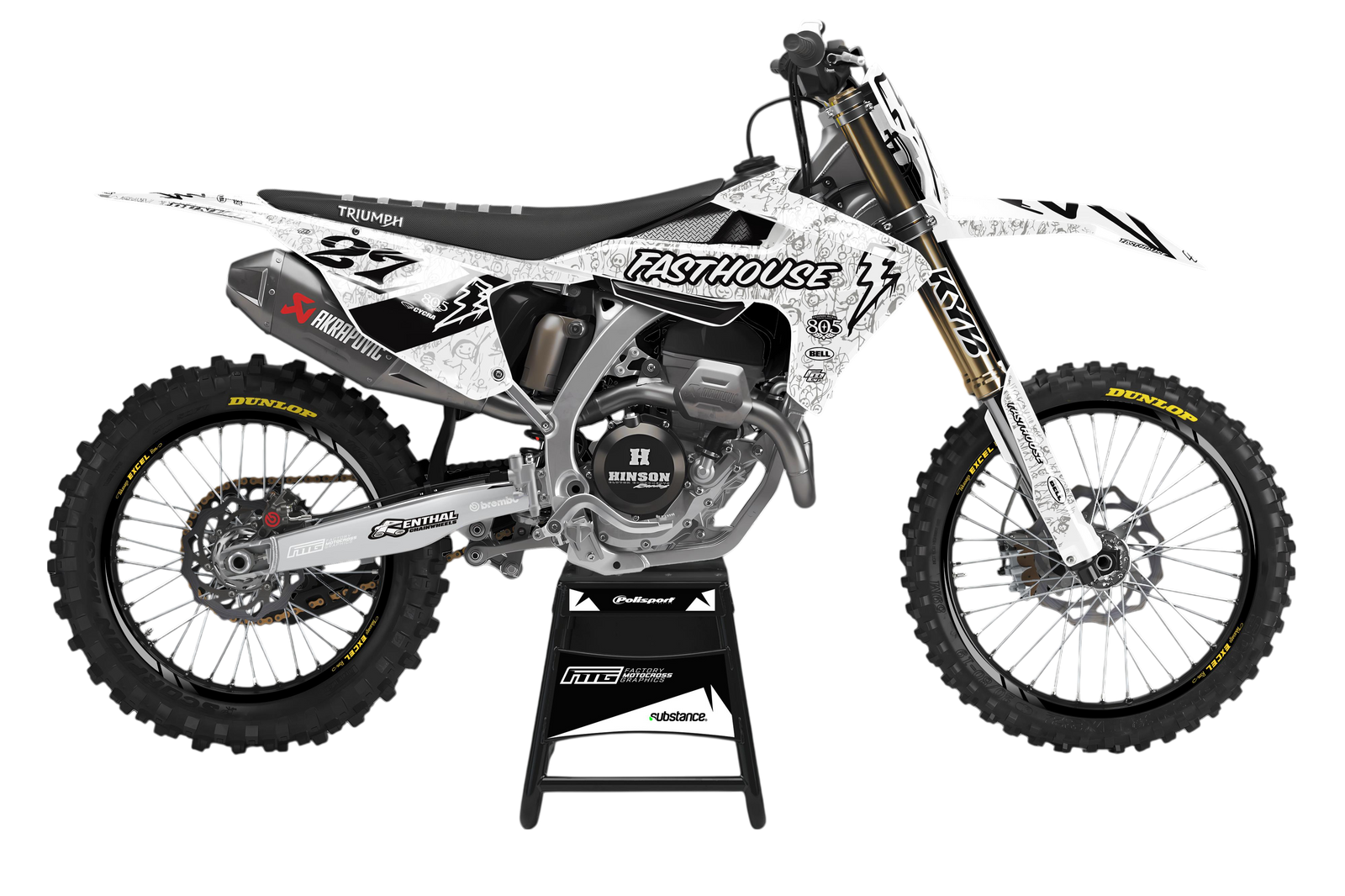 TRIUMPH FASTHOUSE DOODLE White VI GRAPHICS KIT. TF FACTORY MOTOCROSS GRAPHICS