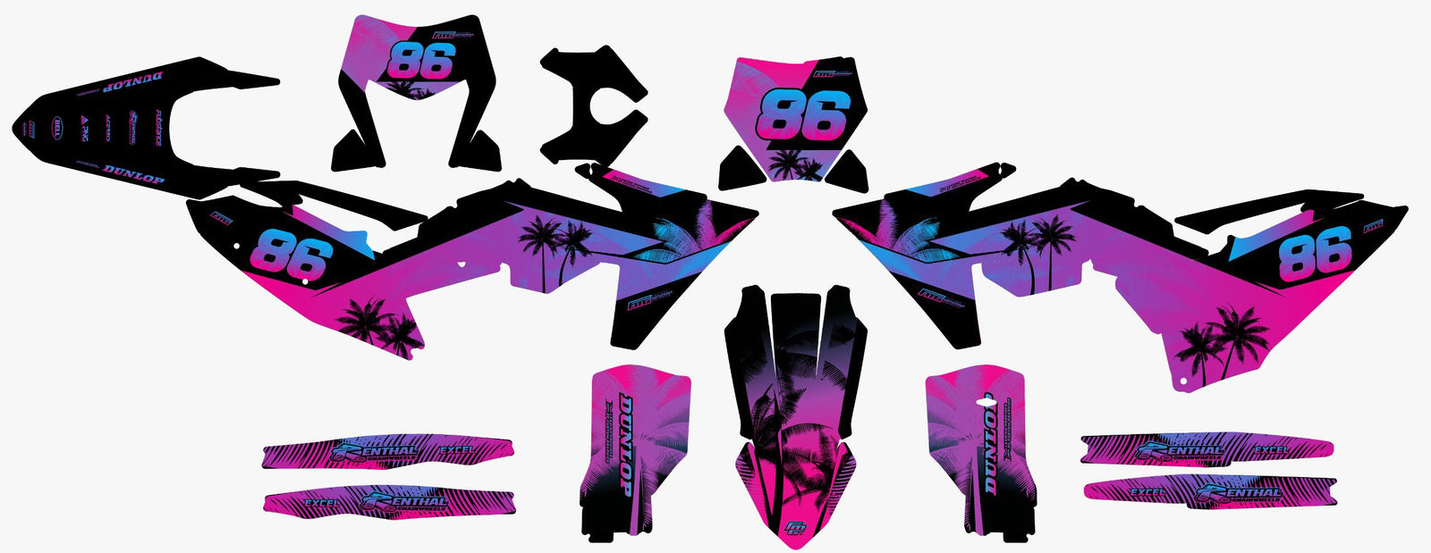 Past op KTM SX / SXF Black Palm Graphics Kit