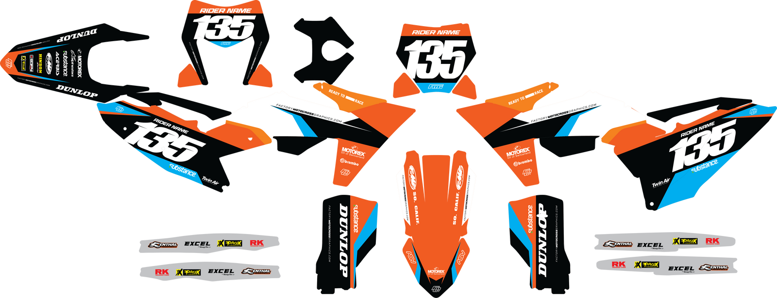 Fits KTM SX / SXF RECESS 2025 ORANGE GRAPHICS KIT.
