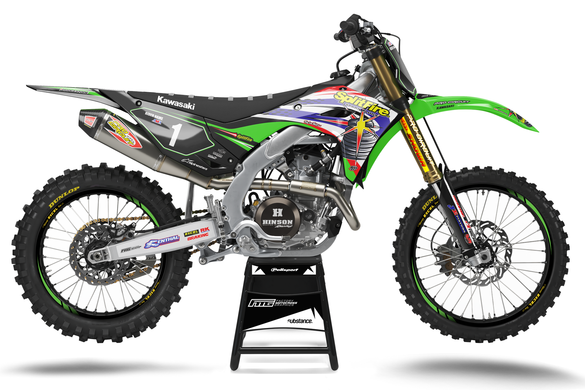 KAWASAKI Splitfire Team GRAPHICS Kit KX KLX KXF Factory Motocross Graphics