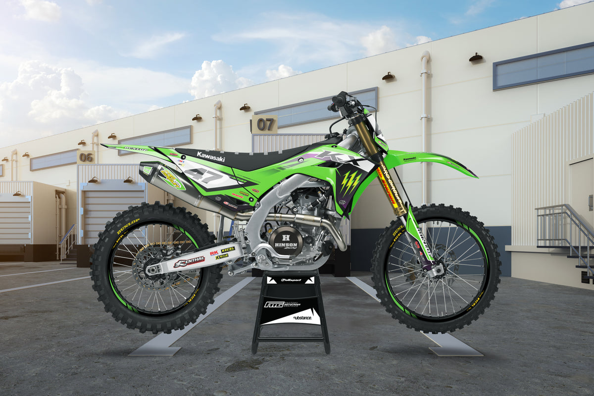FACTORY KAWASAKI GRAPHICS LK EDITION KX KXF KLX BLACK &amp; GREEN TEAM GRAPHICS KIT FACTORY MOTOCROSS GRAPHICS