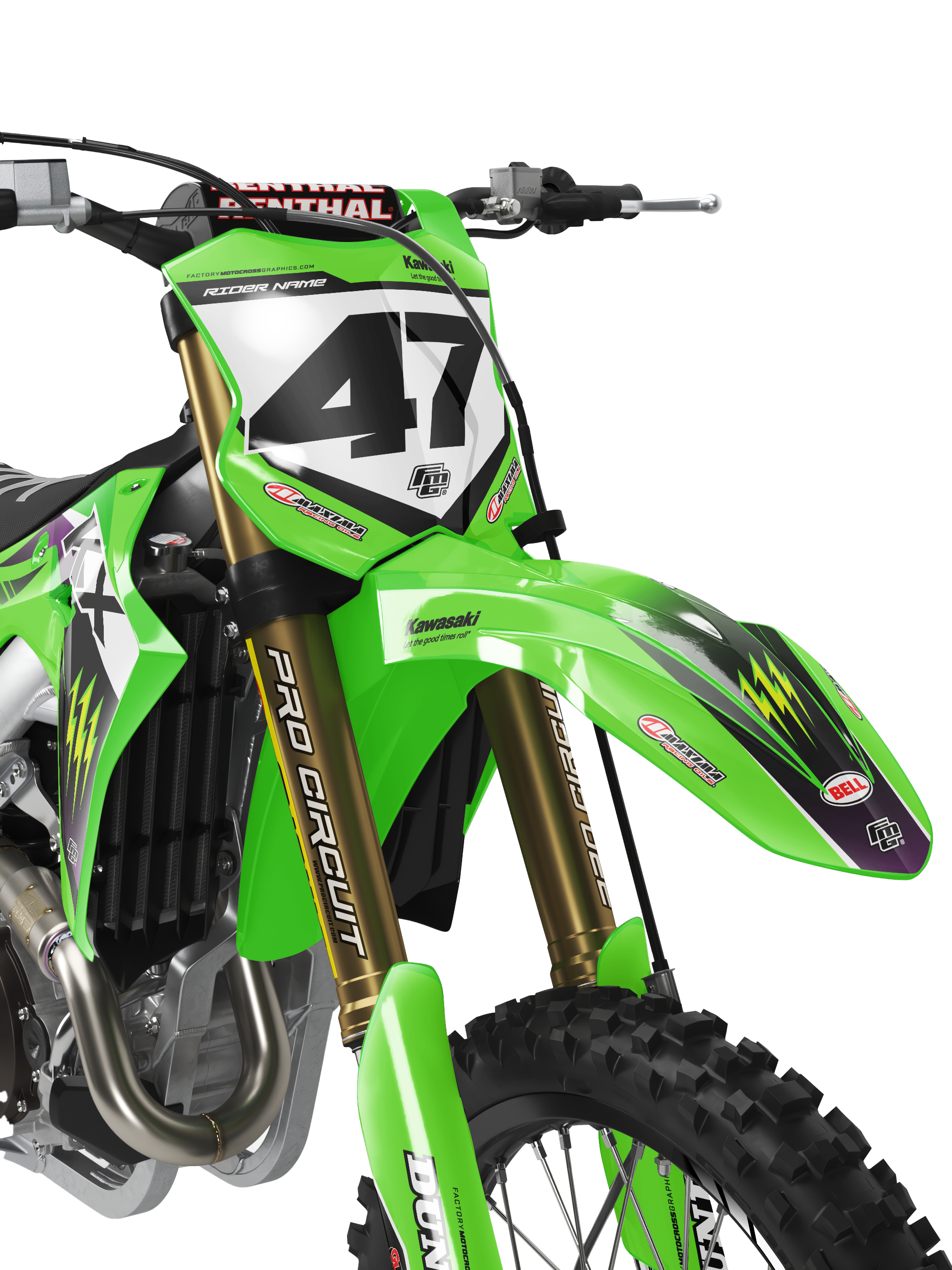 FACTORY KAWASAKI GRAPHICS LK EDITION KX KXF KLX BLACK & GREEN TEAM GRAPHICS KIT FACTORY MOTOCROSS GRAPHICS