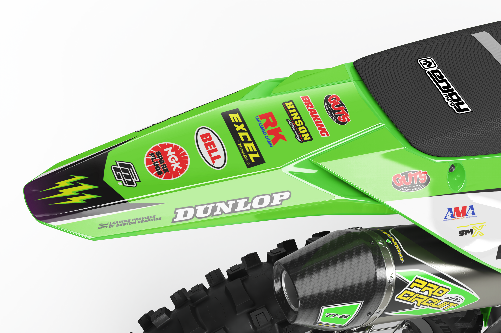 FACTORY KAWASAKI GRAPHICS LK EDITION KX KXF KLX BLACK & GREEN TEAM GRAPHICS KIT FACTORY MOTOCROSS GRAPHICS