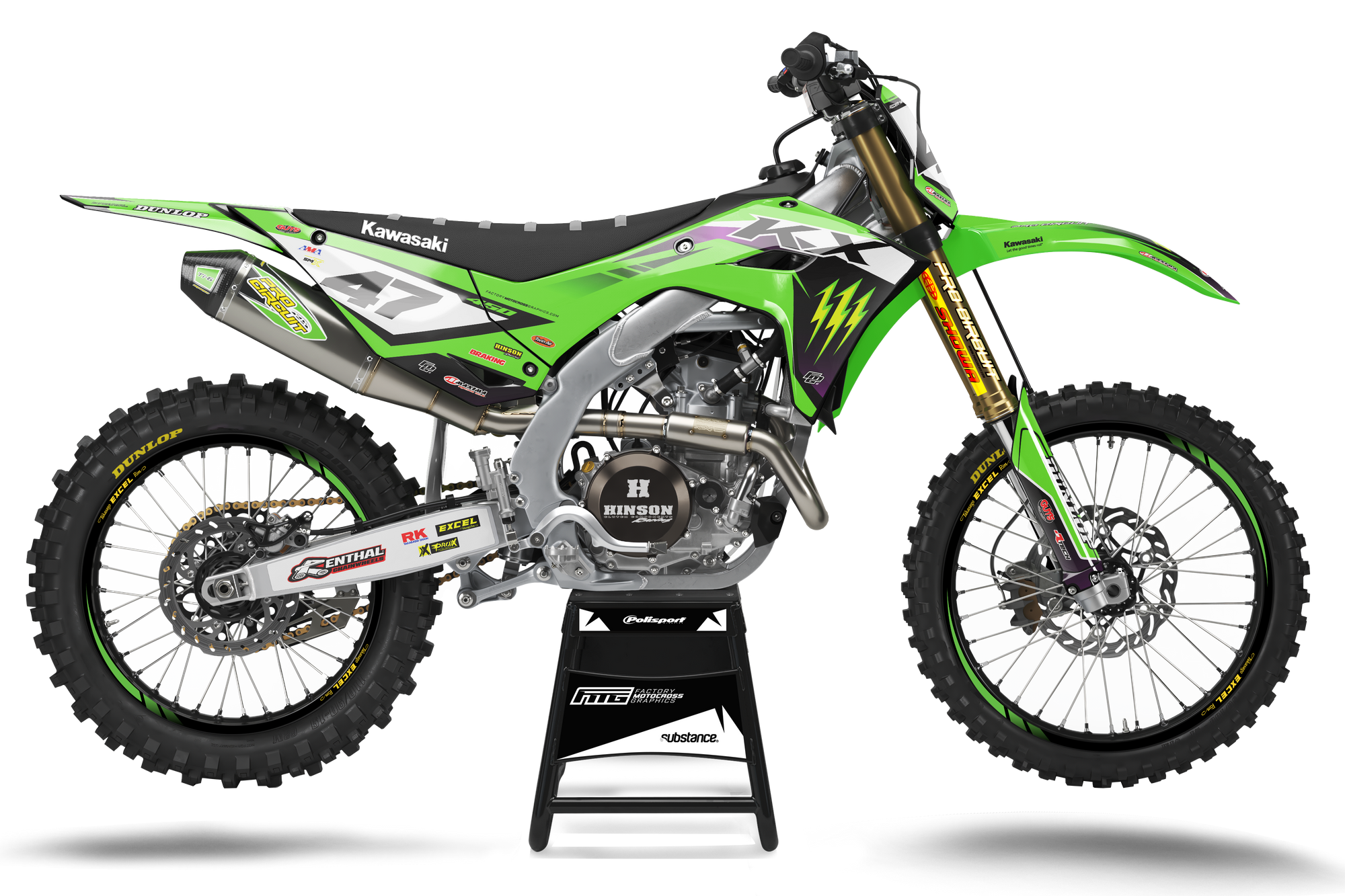 FACTORY KAWASAKI GRAPHICS LK EDITION KX KXF KLX BLACK & GREEN TEAM GRAPHICS KIT FACTORY MOTOCROSS GRAPHICS