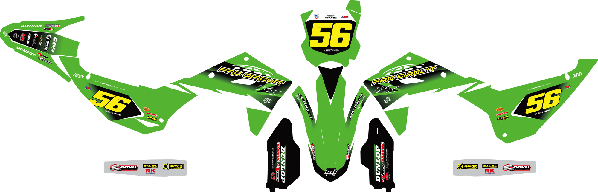 KAWASAKI KXF KX ProCircuit Green Team GRAPHICS KIT FACTORY MOTOCROSS GRAPHICS