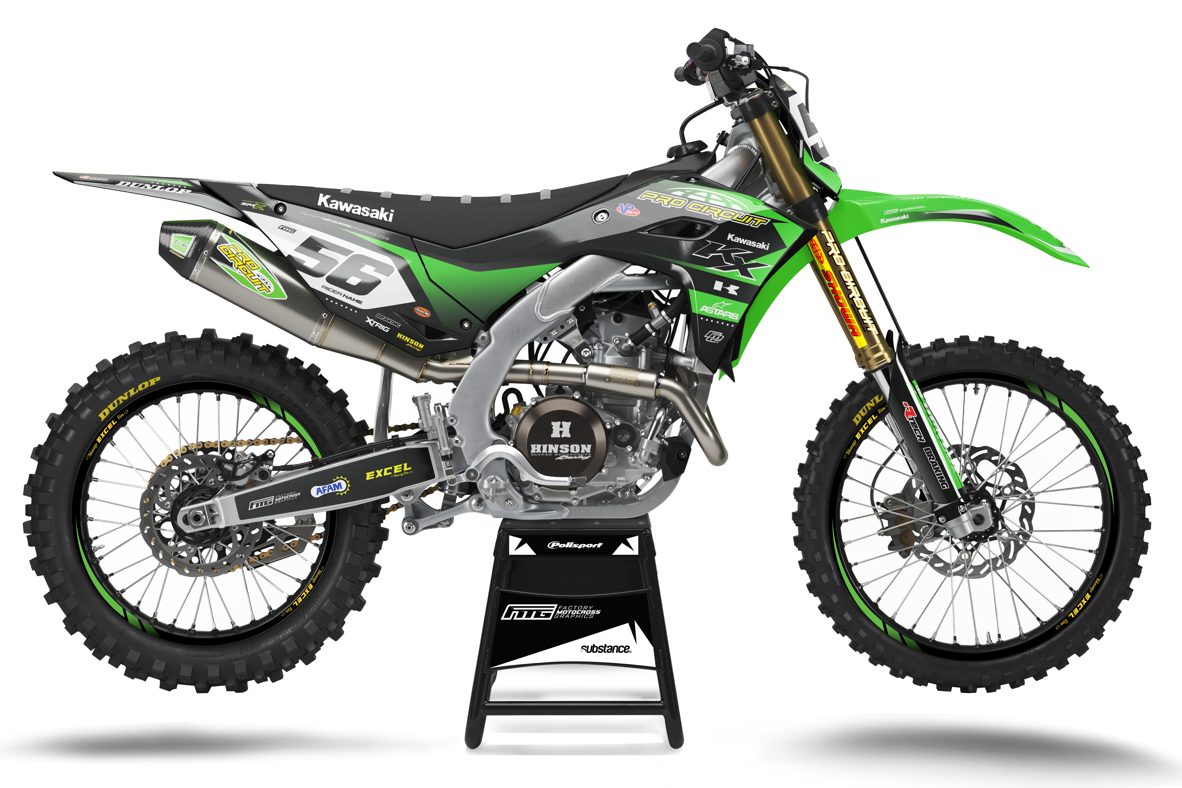 KAWASAKI KXF KX ProCircuit Black & Green Team GRAPHICS KIT FACTORY MOTOCROSS GRAPHICS