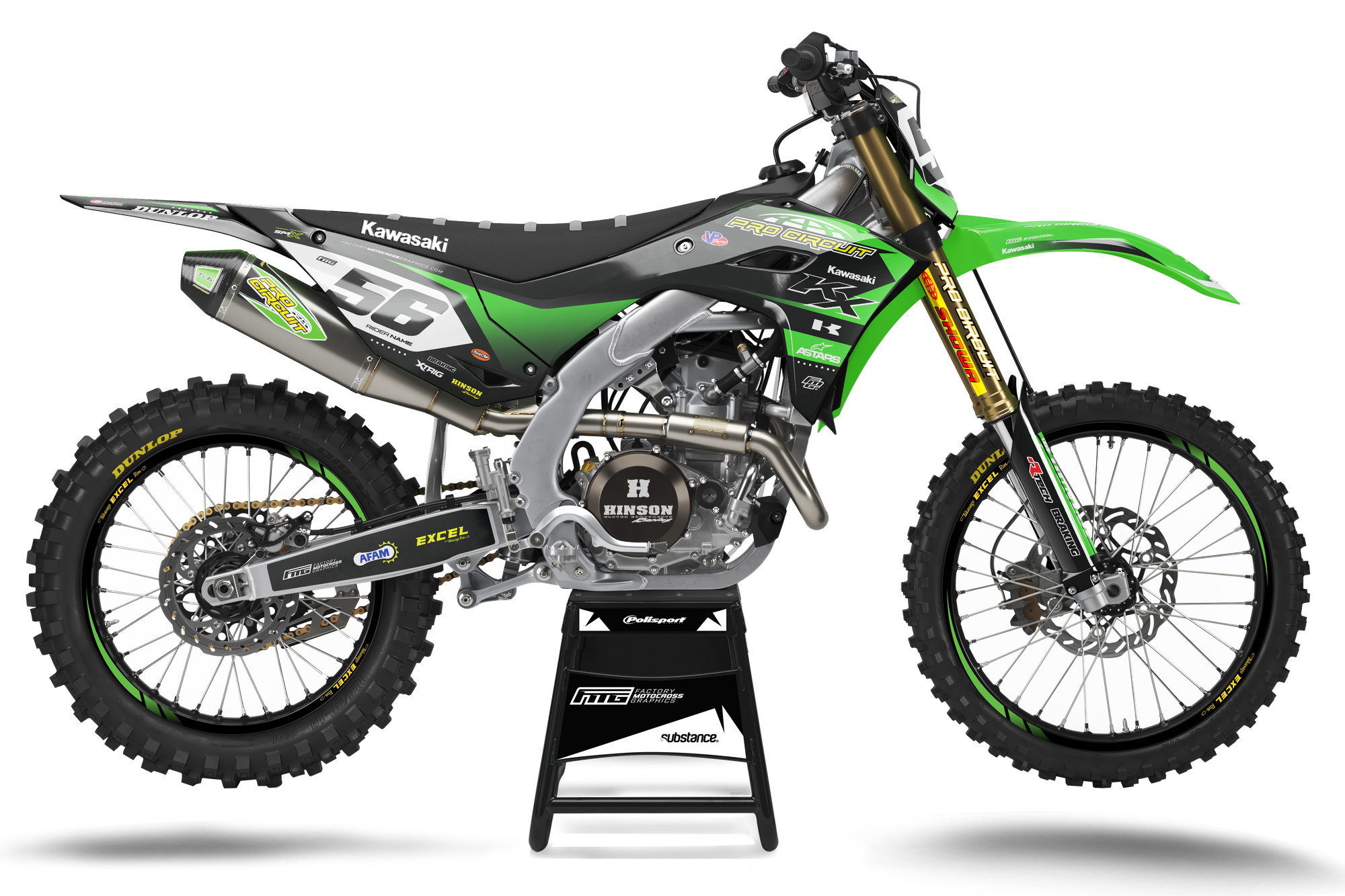 KAWASAKI KXF KX ProCircuit Black & Green Team GRAPHICS KIT FACTORY MOTOCROSS GRAPHICS