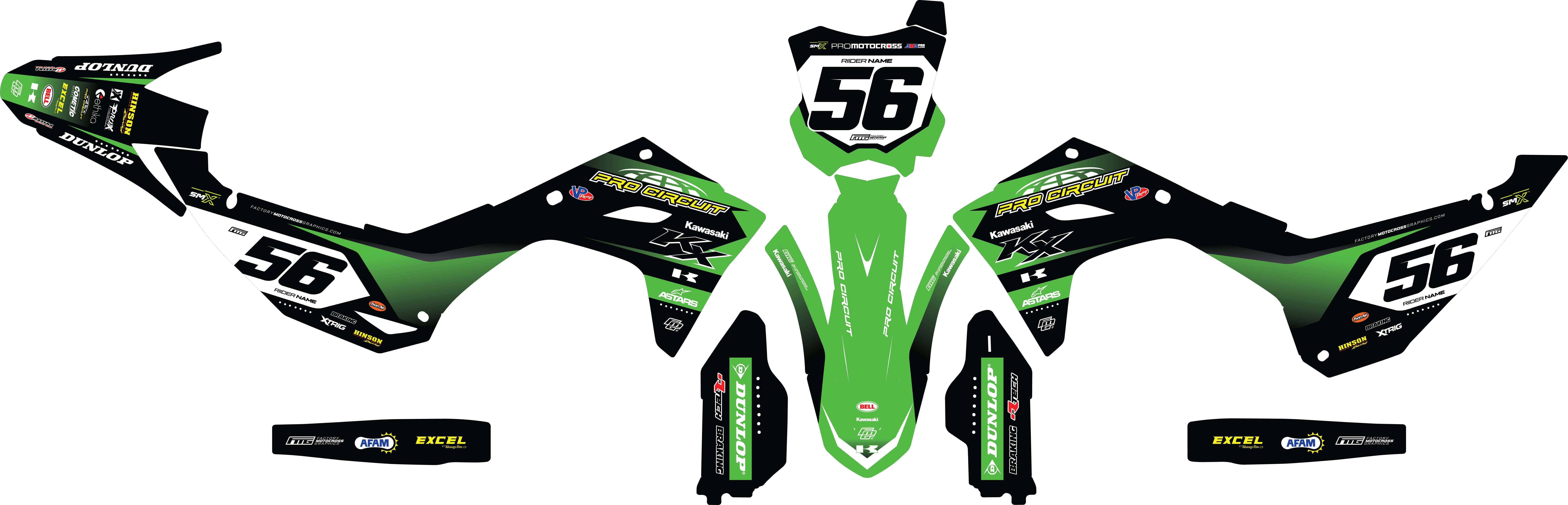 KAWASAKI ProCircuit Black & Green Team GRAPHICS KIT