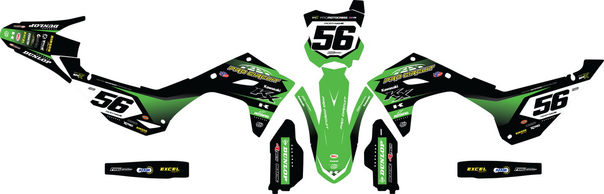 KAWASAKI ProCircuit Black &amp; Green Team GRAPHICS KIT