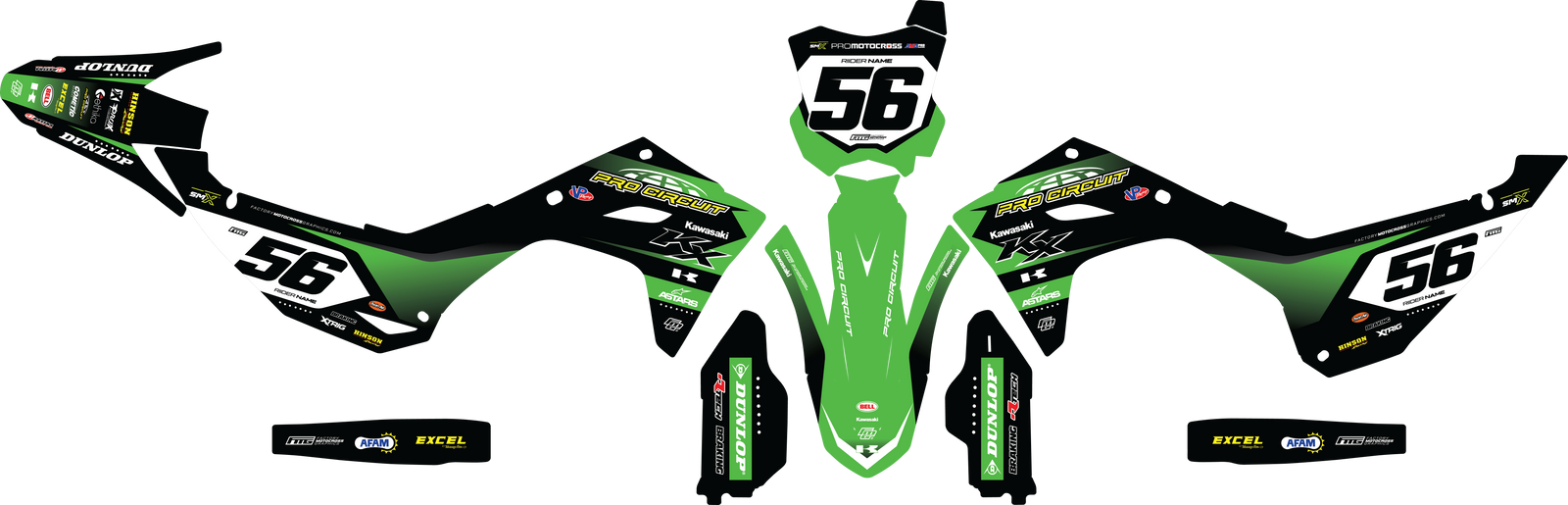 KAWASAKI ProCircuit Black & Green Team GRAPHICS KIT