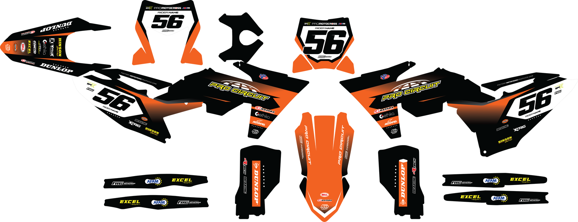 PROCIRCUIT  BLACK & Orange  TEAM GRAPHICS KIT.