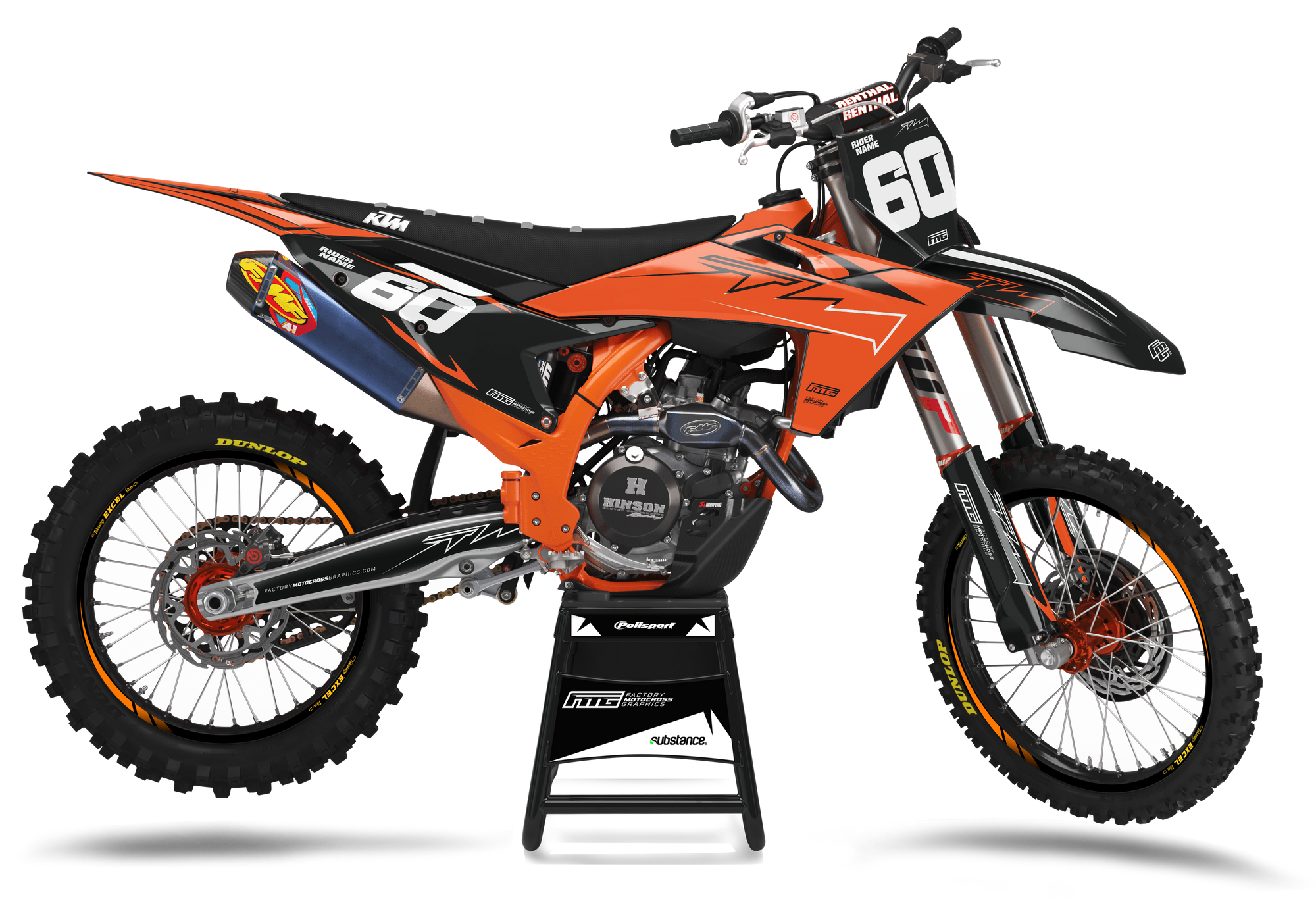 Arcanine Orange & Black Graphics Kit.  KTM SX SXF EXC EXCF XCW XCEW XC XCE XCE Factory Motocross Graphics
