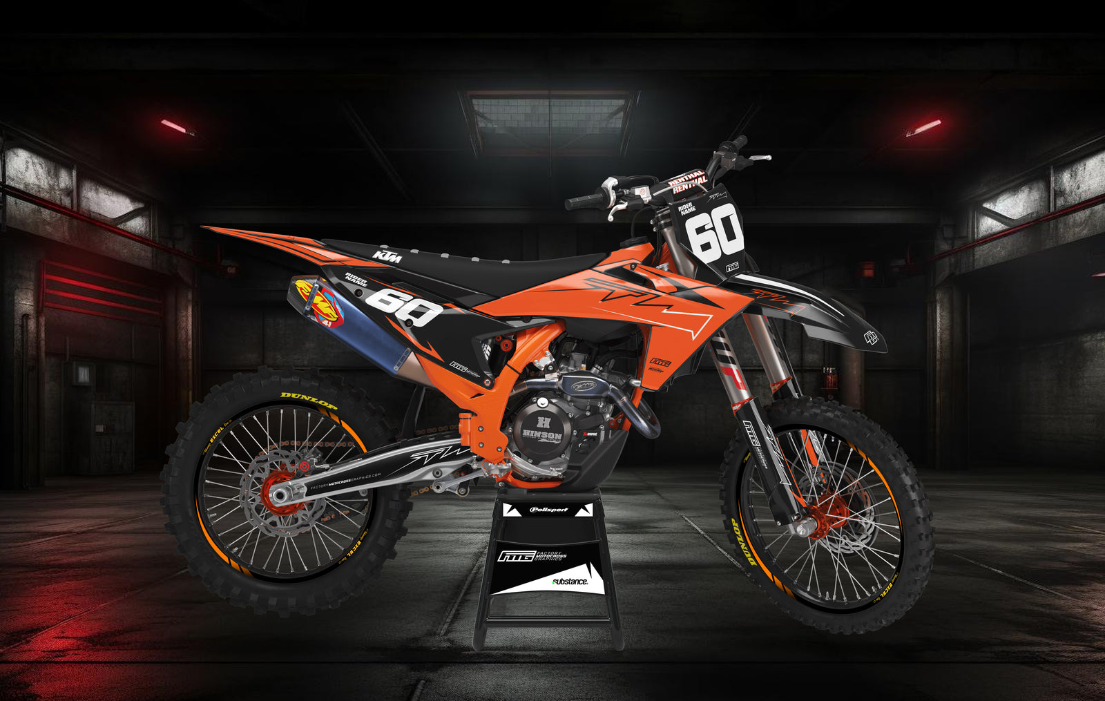 Arcanine Orange & Black Graphics Kit.  KTM SX SXF EXC EXCF XCW XCEW XC XCE XCE Factory Motocross Graphics