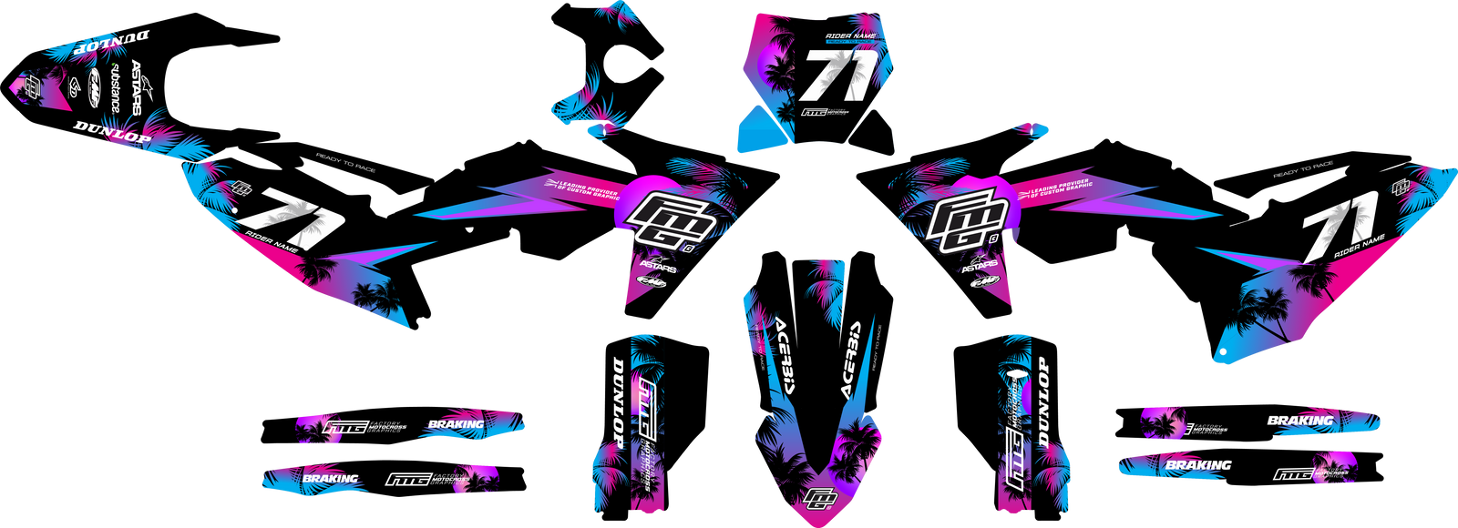 Convient au kit graphique KTM Chrome Black Palm.