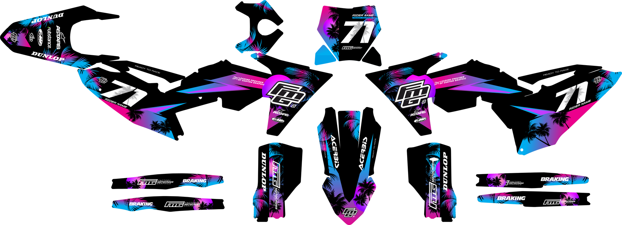 Fits KTM  Chrome  Black Palm Graphics Kit.