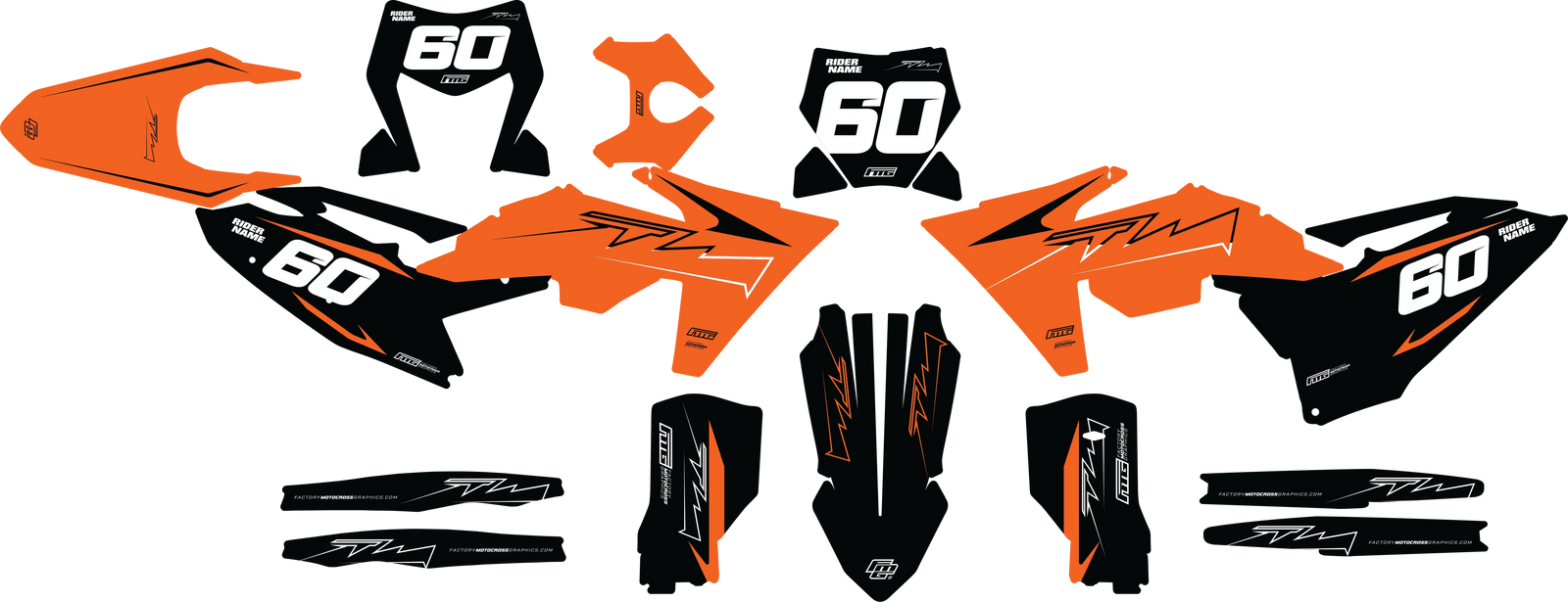 Fits KTM Arcanine Orange & Black Graphics Kit.