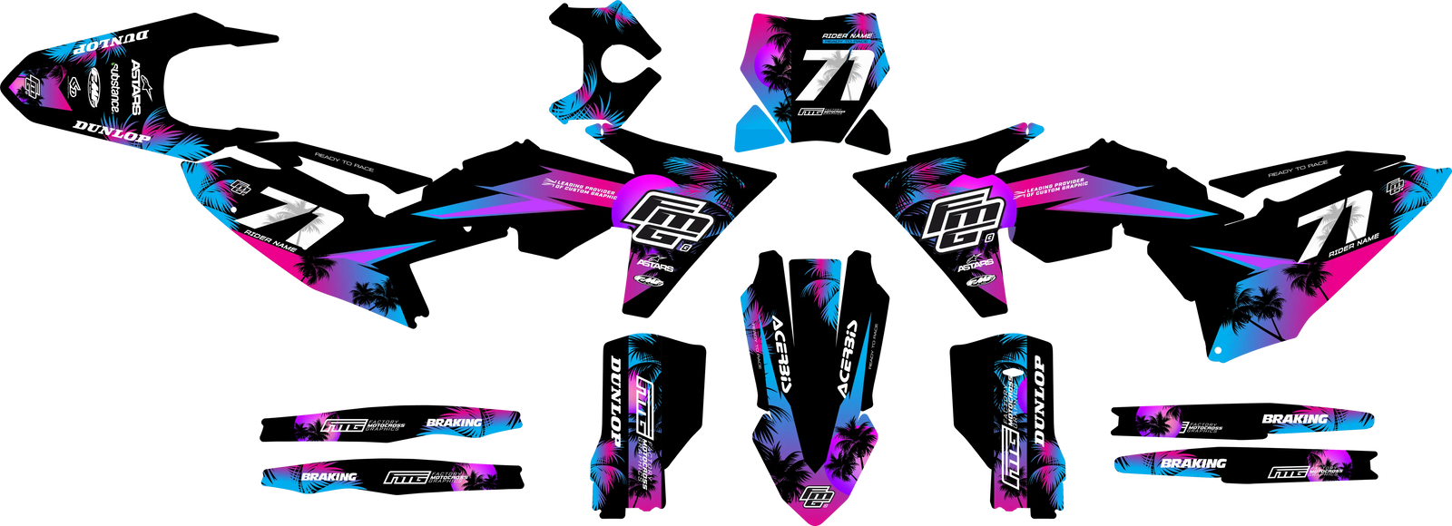 Fits KTM  Chrome  Black Palm Graphics Kit.