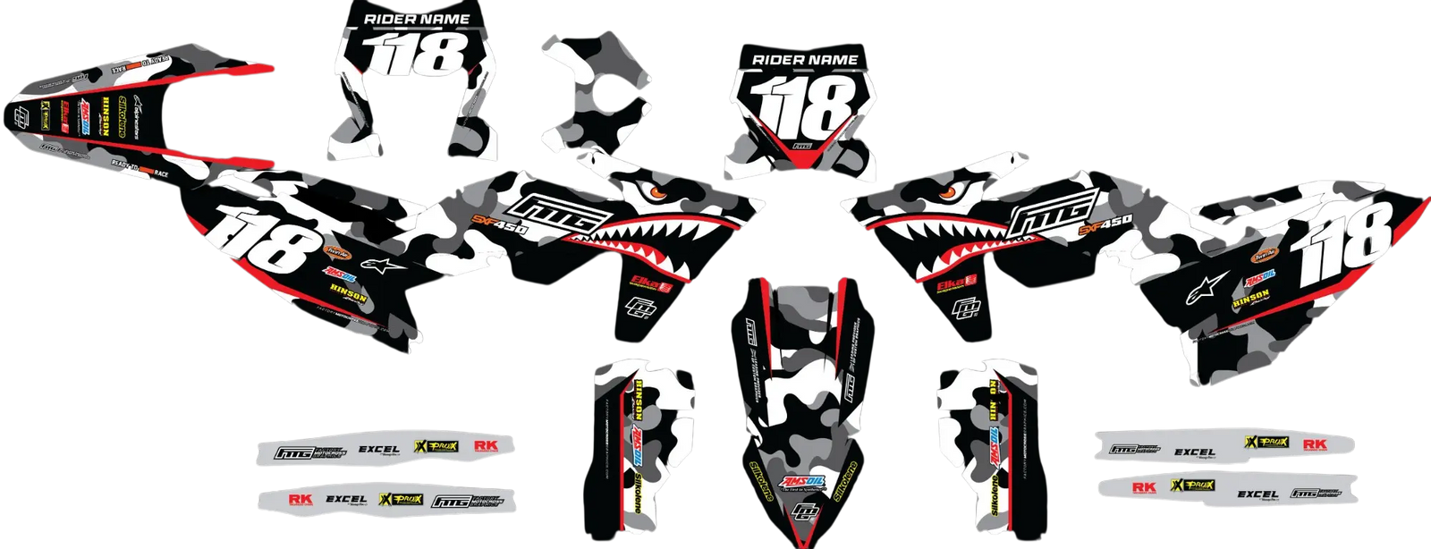 Fits KTM Shark Mouth CAMOUFLAGE  GRAPHICS KIT.