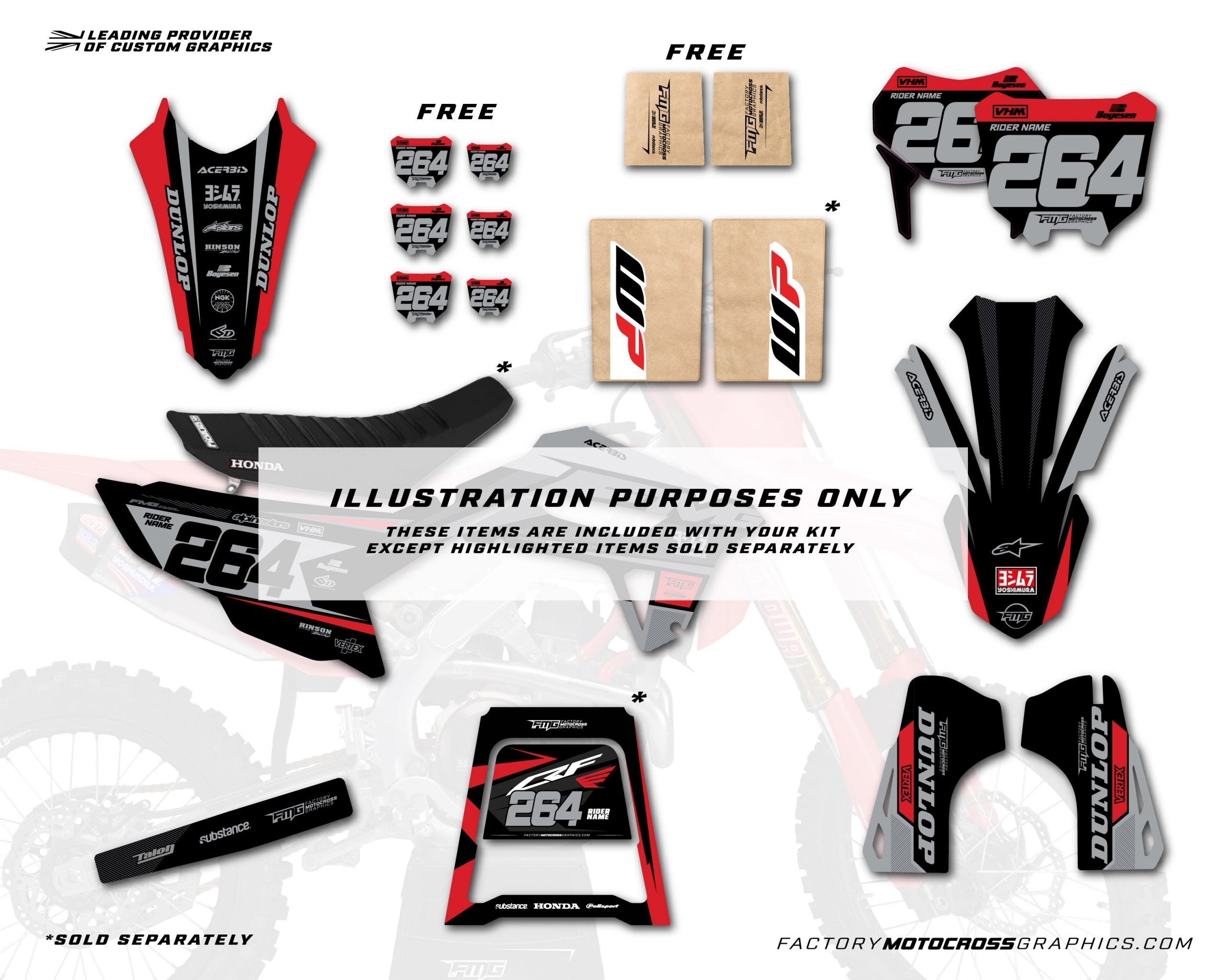 Grey Honda Graphics Kit - Honda CRF Decals UK - factorymotocrossgraphics