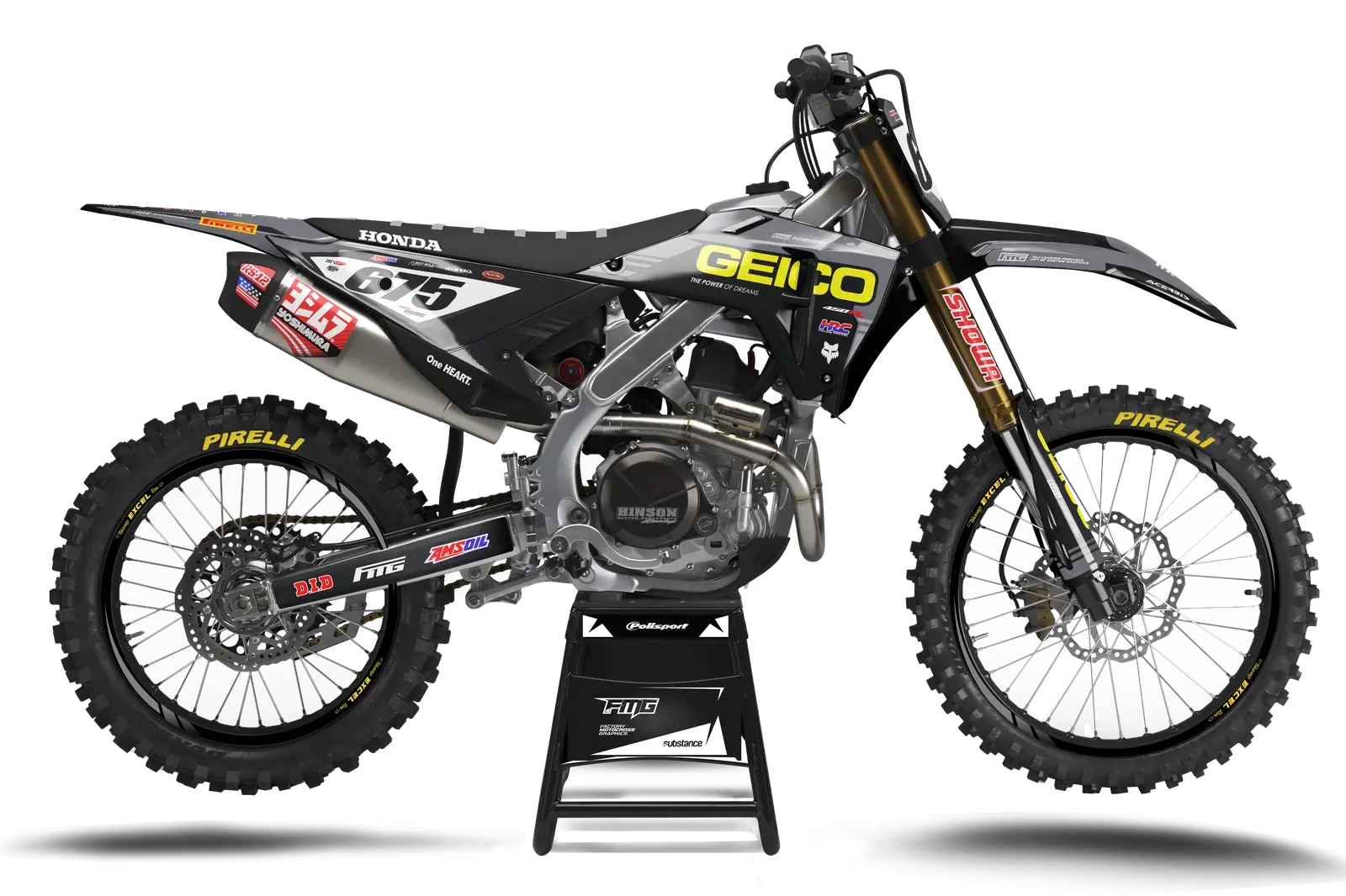 Kit graphique GEICO gris FMG pour Honda CRF/CR