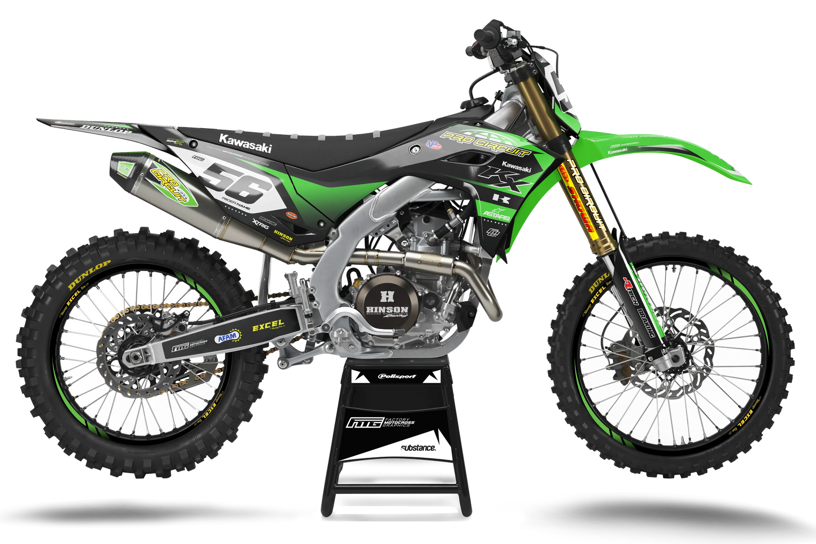 KAWASAKI ProCircuit Black & Green Team GRAPHICS KIT