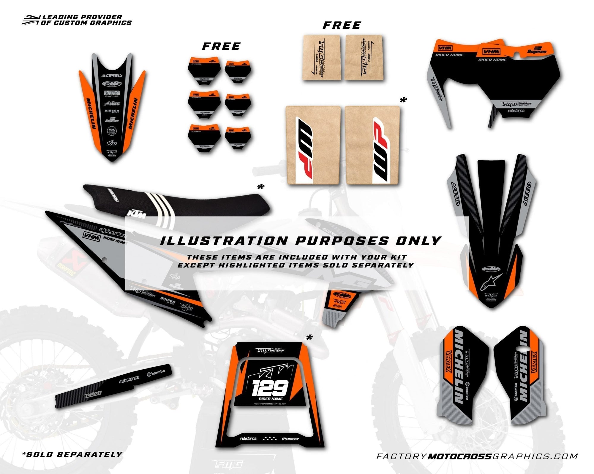 Fits KTM SX / SXF Tagger Orange Graphics Kit