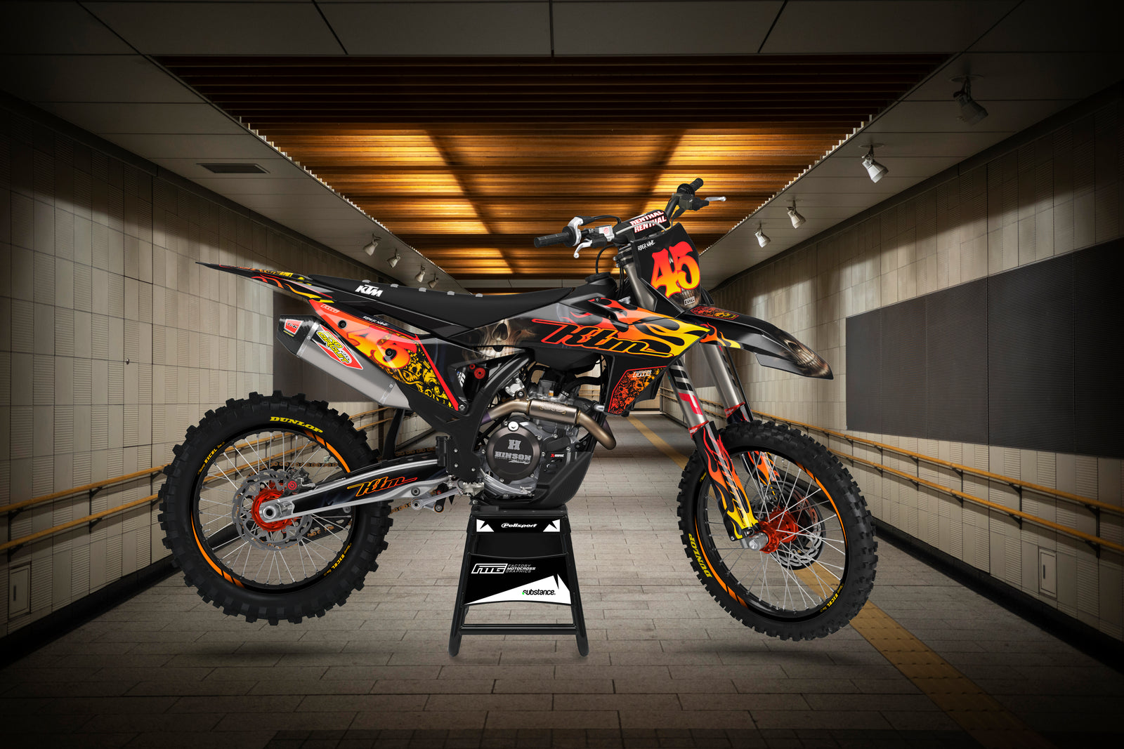 Sculls Flames & Thunder Graphics Kit.  KTM SX SXF EXC EXCF XCW XCEW XC XCE XCE Factory Motocross Graphics