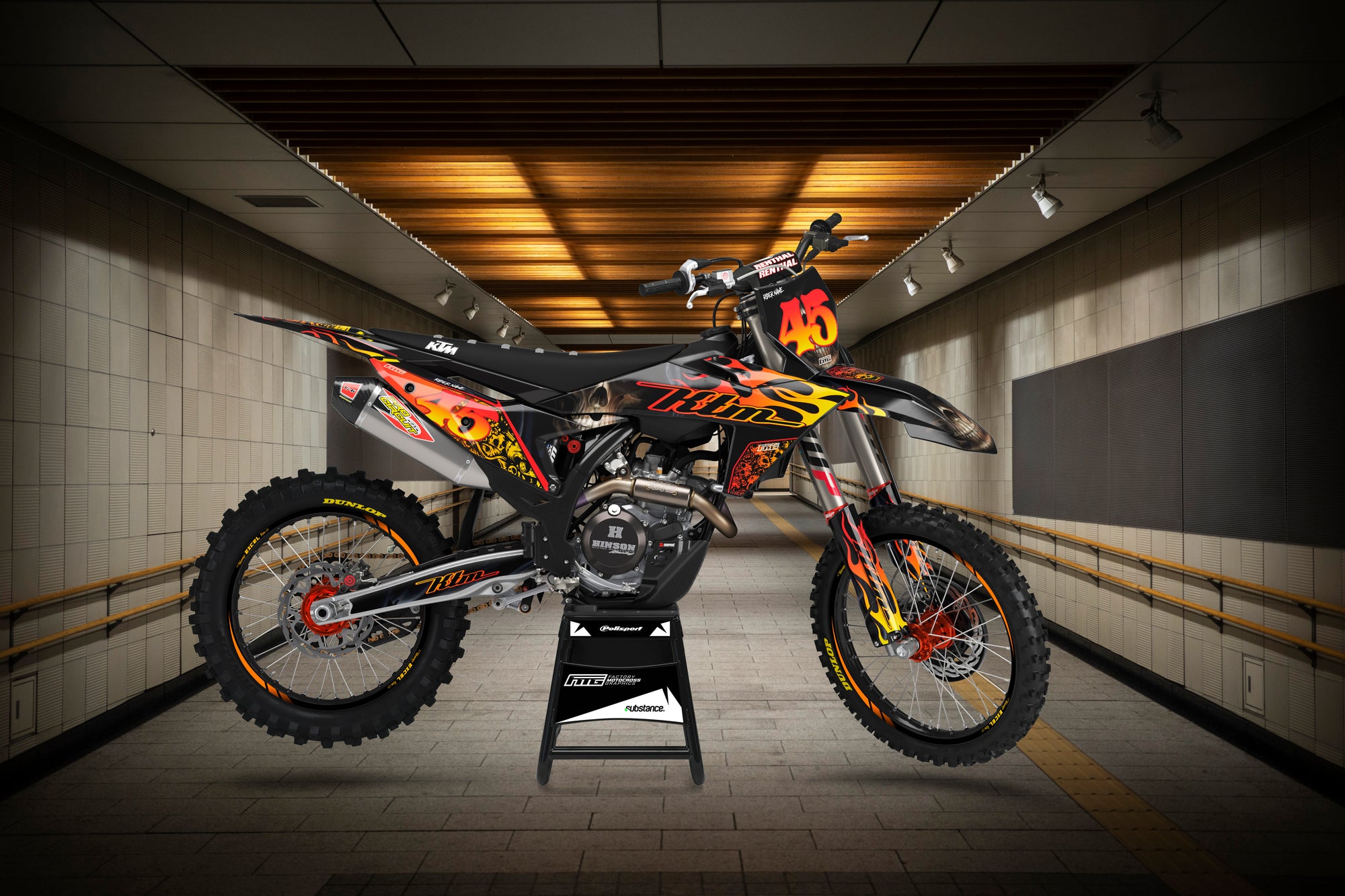 Sculls Flames & Thunder Graphics Kit.  KTM SX SXF EXC EXCF XCW XCEW XC XCE XCE Factory Motocross Graphics