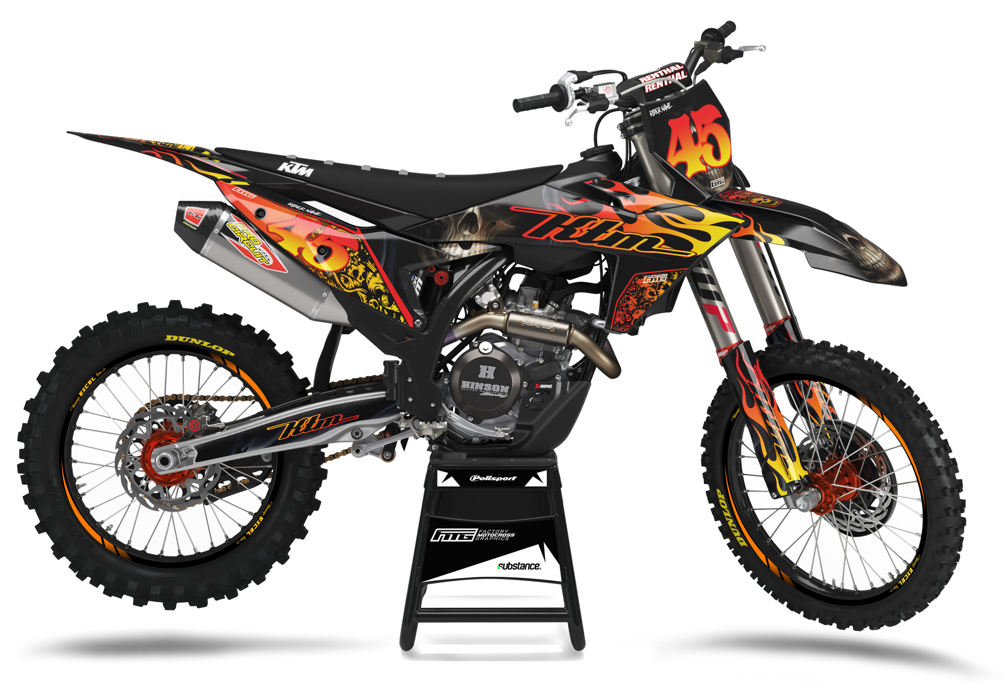 Sculls Flames & Thunder Graphics Kit.  KTM SX SXF EXC EXCF XCW XCEW XC XCE XCE Factory Motocross Graphics