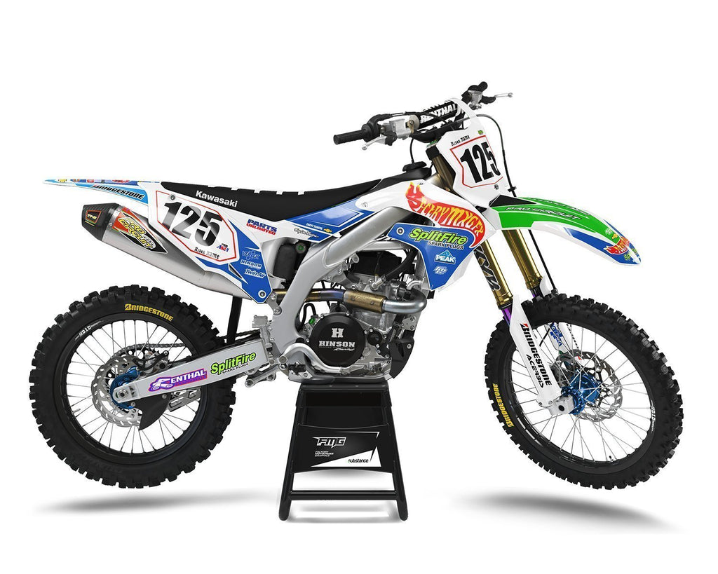 Retro White Hot Wheels SplitFire Motocross Graphics Kit KX125