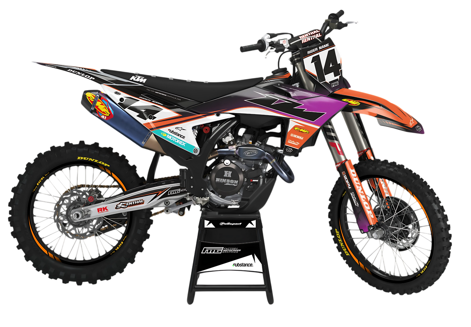 KTM SX / SXF / EXC / EXCF Velocity Purple Black & Orange Graphics Kit
