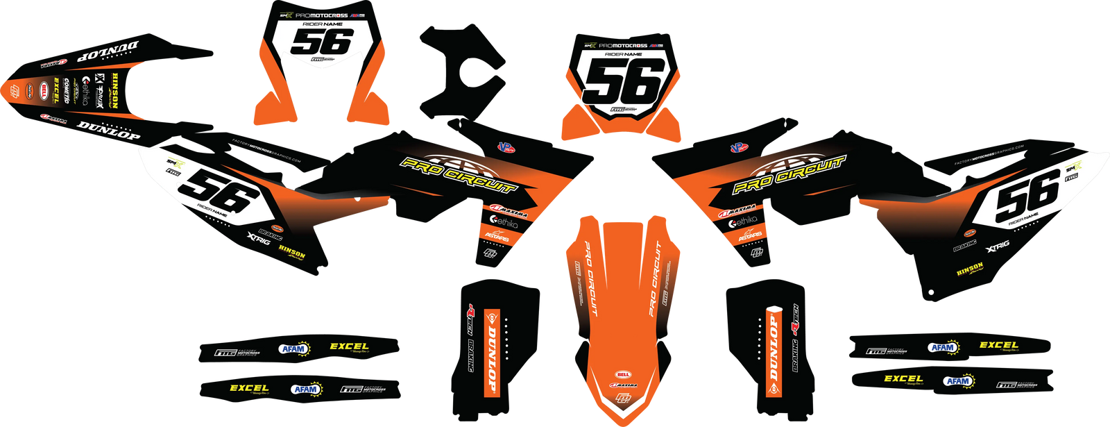 PROCIRCUIT  BLACK & Orange  TEAM GRAPHICS KIT.