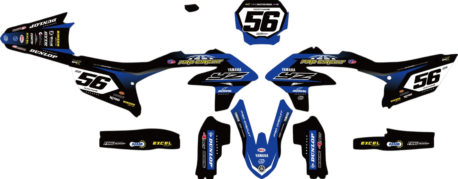 YAMAHA PRO CIRCUIT Blauw &amp; Zwart Team Graphics Kit