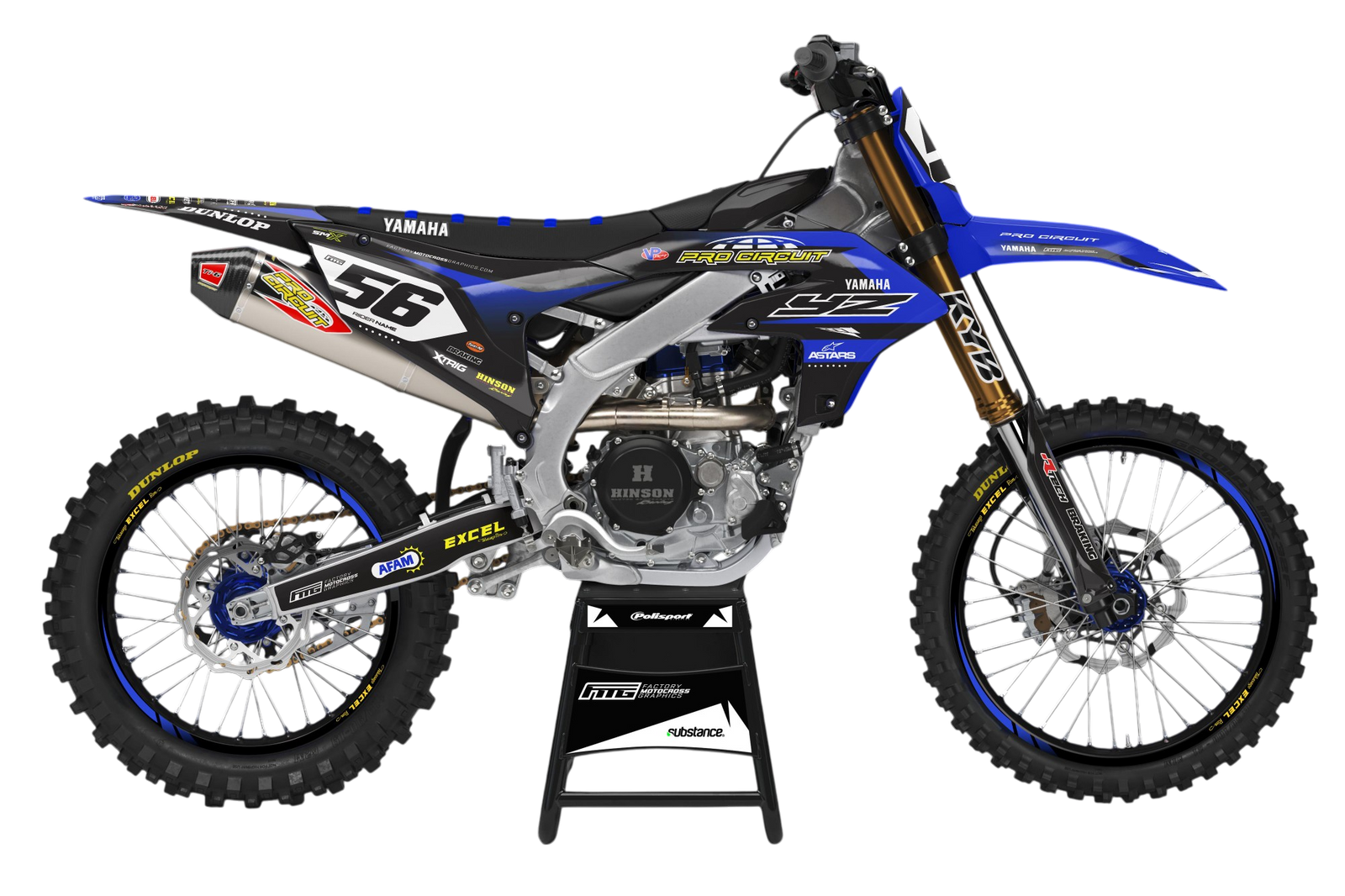 YAMAHA YZF YZ PW TTR WR WRF PRO CIRCUIT Blue & Black Team Graphics Factory Motocross Graphics