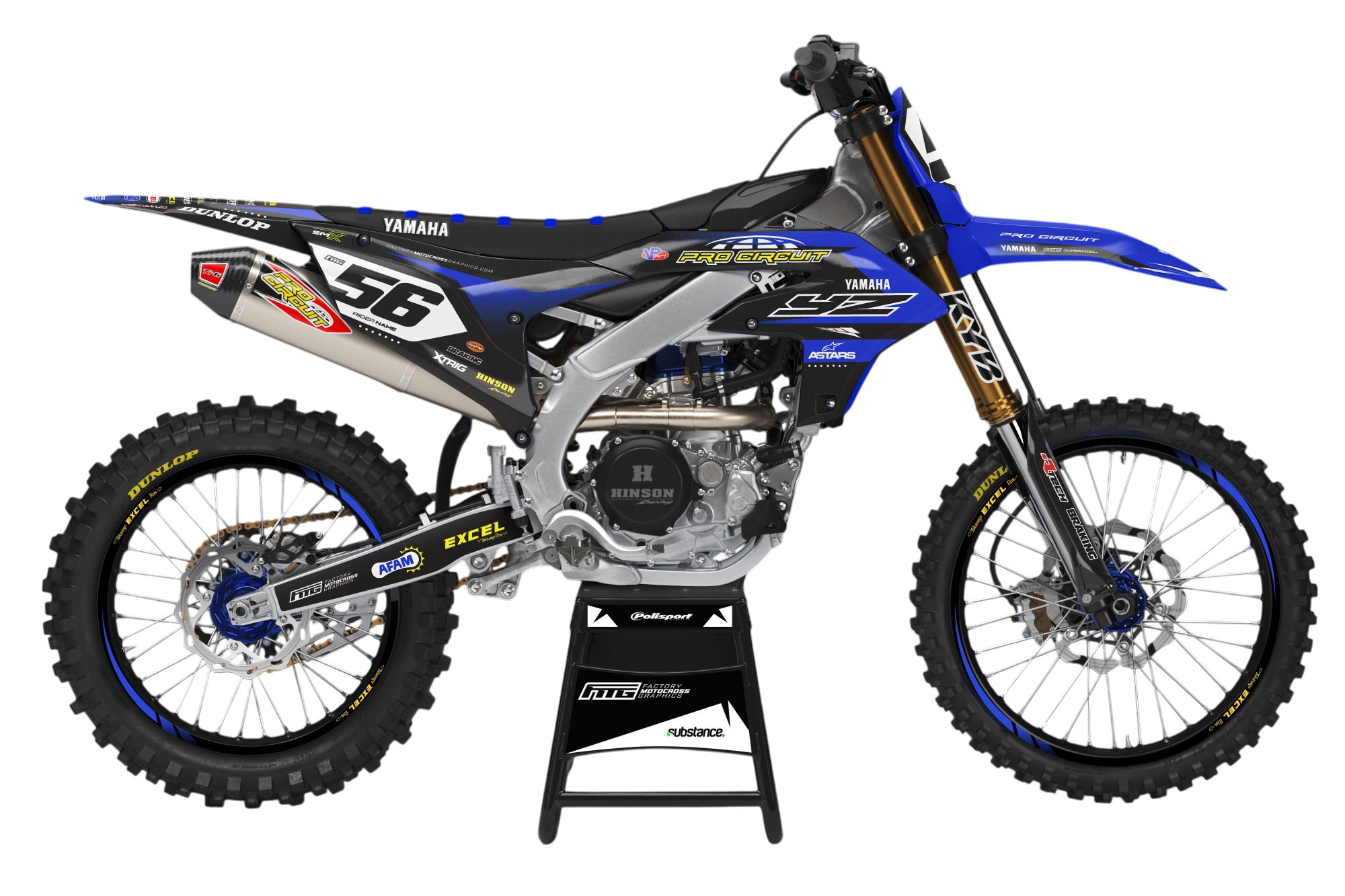 YAMAHA YZF YZ PW TTR WR WRF PRO CIRCUIT Blue & Black Team Graphics Factory Motocross Graphics