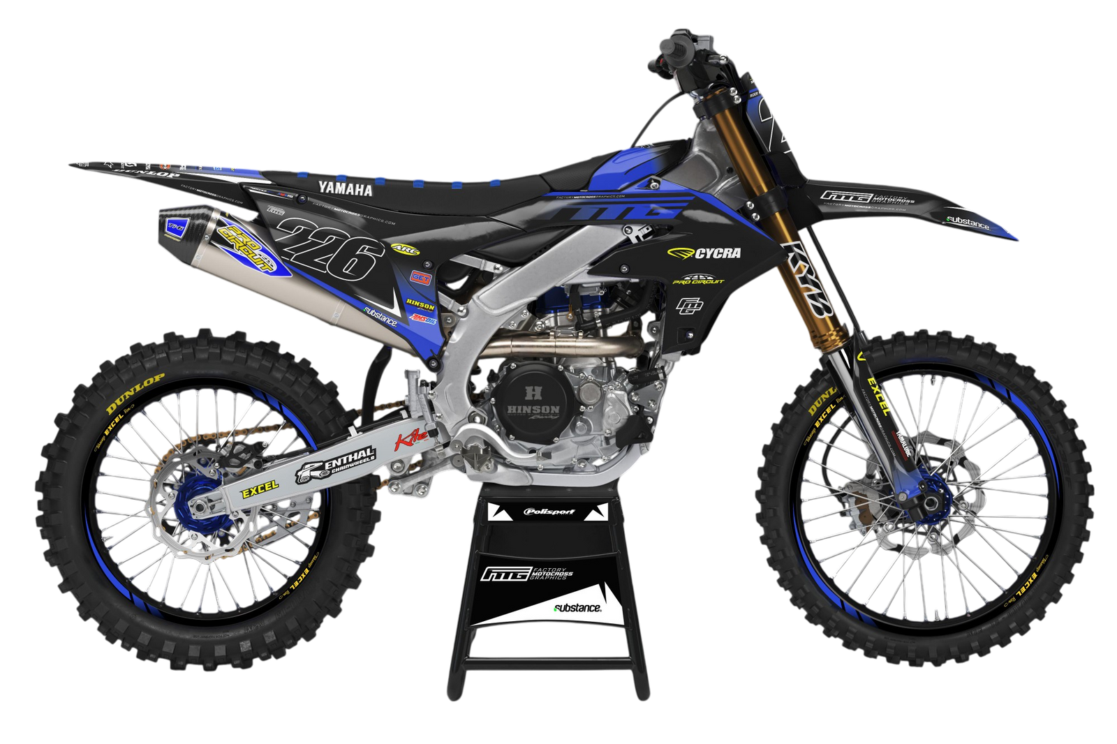 YAMAHA Team FMG Black Graphics Kit. YZF YZ PW TTR WR WRF Factory Motocross Graphics
