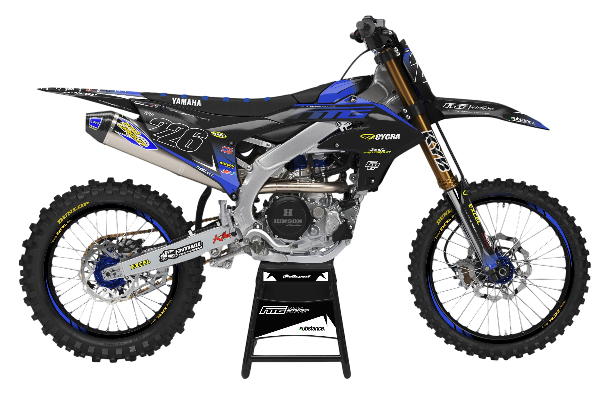 YAMAHA Team FMG Black Graphics Kit. YZF YZ PW TTR WR WRF Factory Motocross Graphics