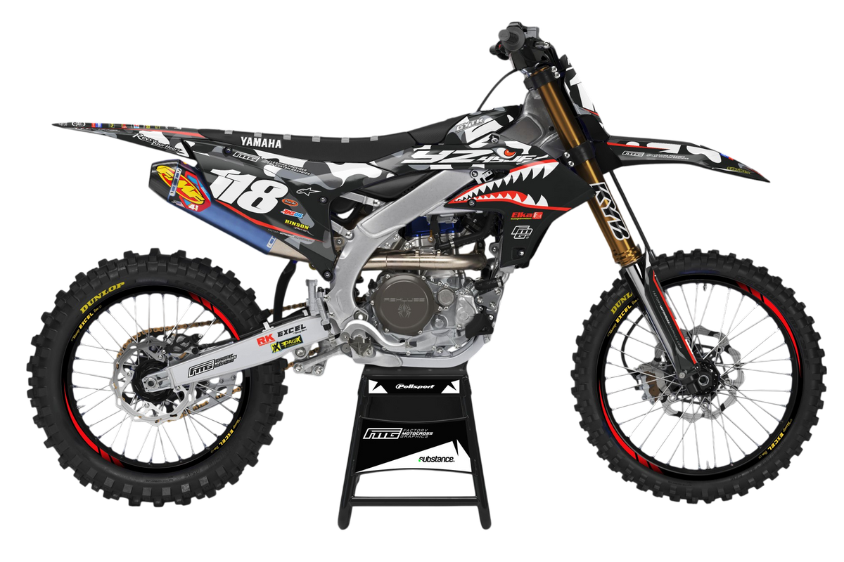 Shark Mouth CAMOUFLAGE  GRAPHICS KIT. YAMAHA YZ YZF PW TR WR WRF  FACTORY MOTOCROSS GRAPHICS