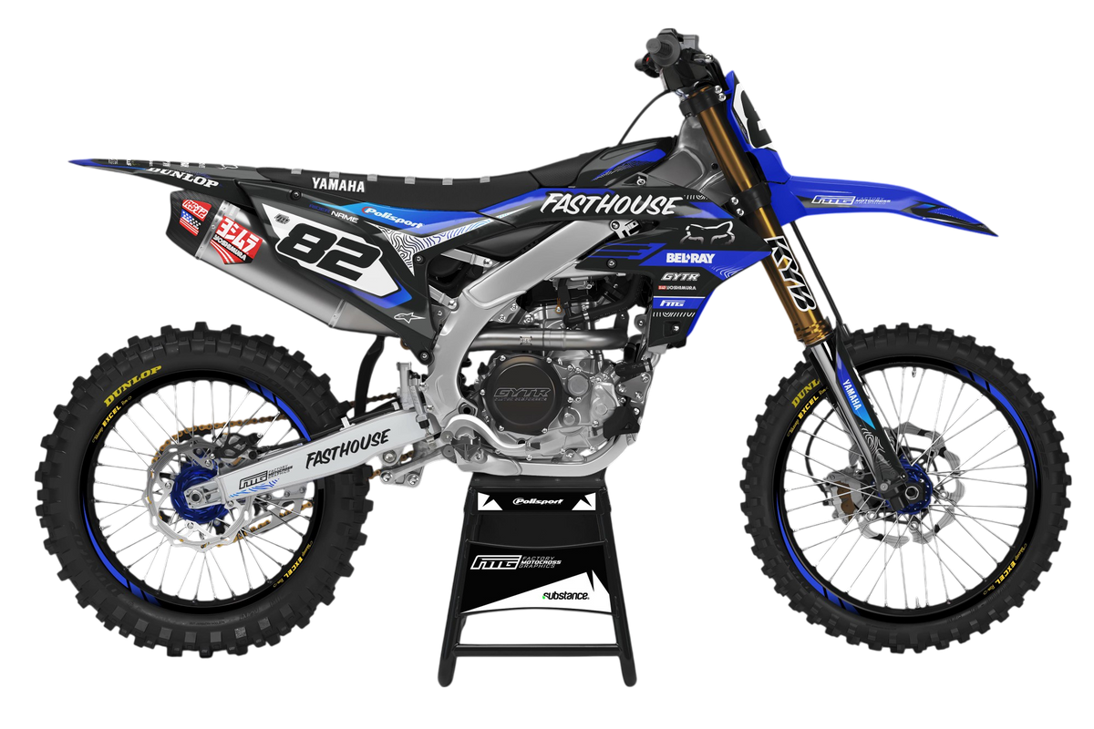 YAMAHA FASTHOUSE BLACK &amp; BLUE GRAPHICS KIT.  YZ YZF PW TR WR WRF  FACTORY MOTOCROSS GRAPHICS