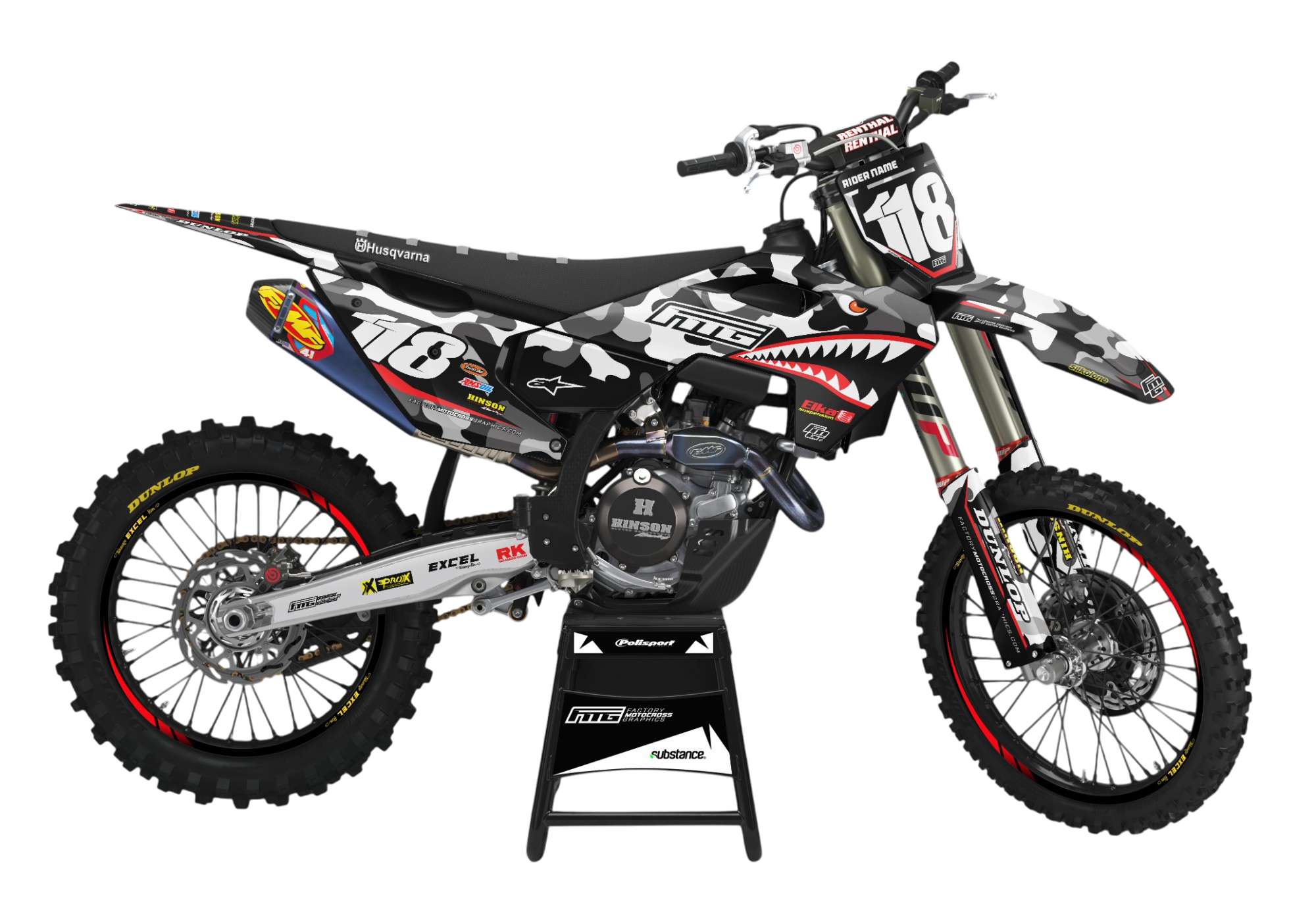 Shark Mouth CAMOUFLAGE  GRAPHICS KIT. Husqvarna TC FC TE FE TX FX WR FACTORY MOTOCROSS GRAPHICS