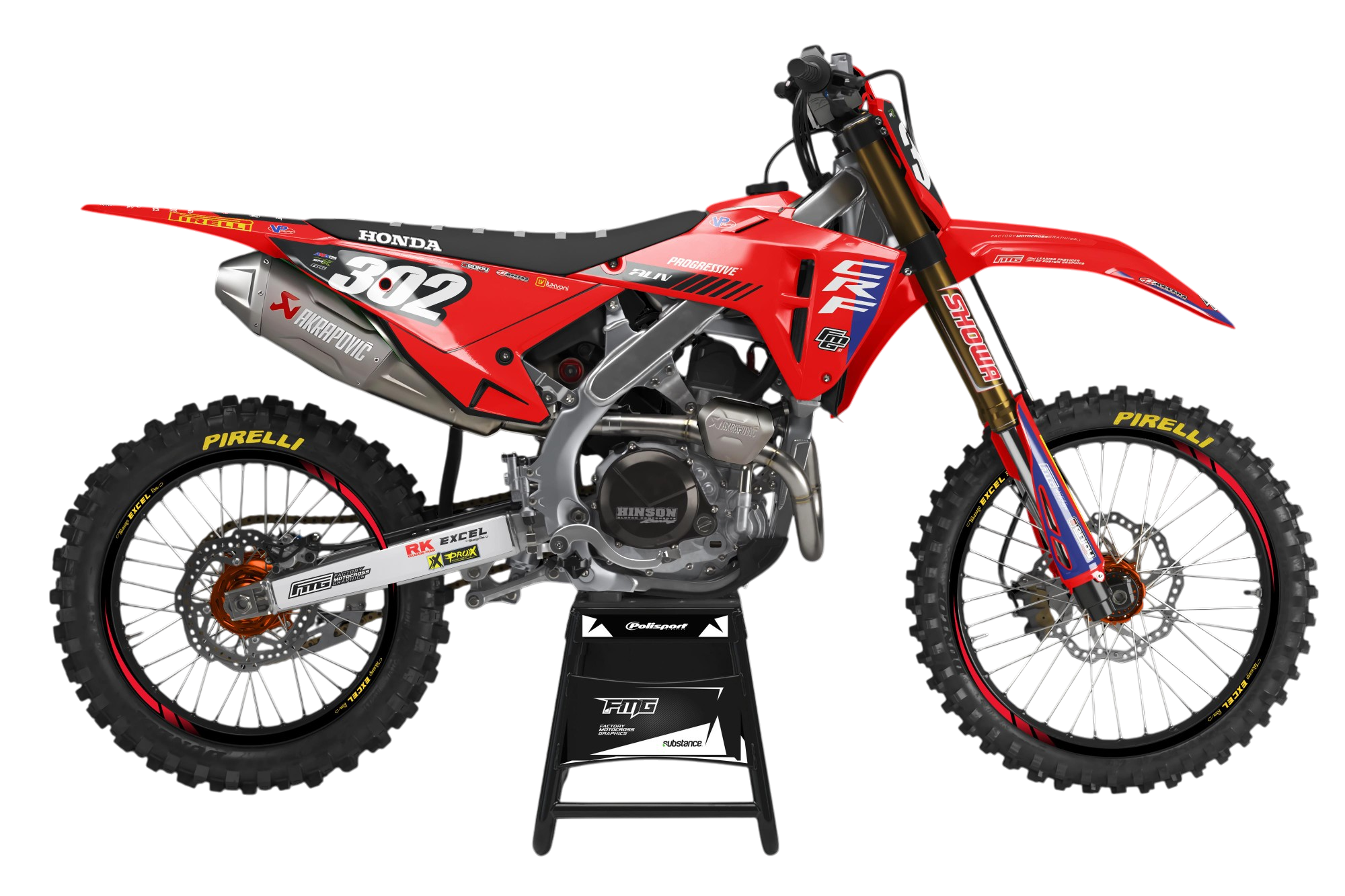 PROGRESSIVE HONDA PIRELLI EDITION  GRAPHICS KIT. XR CR CRF FACTORY MOTOCROSS GRAPHICS