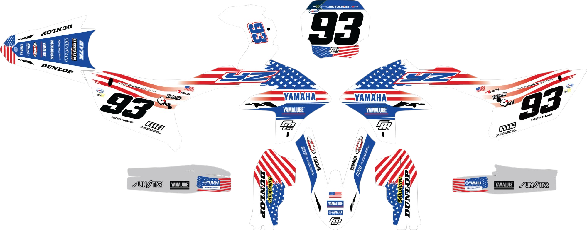 Yamaha GYTR RED WHITE & BLUE GRAPHICS KIT.  YZ YZF PW TR WR WRF  FACTORY MOTOCROSS GRAPHICS