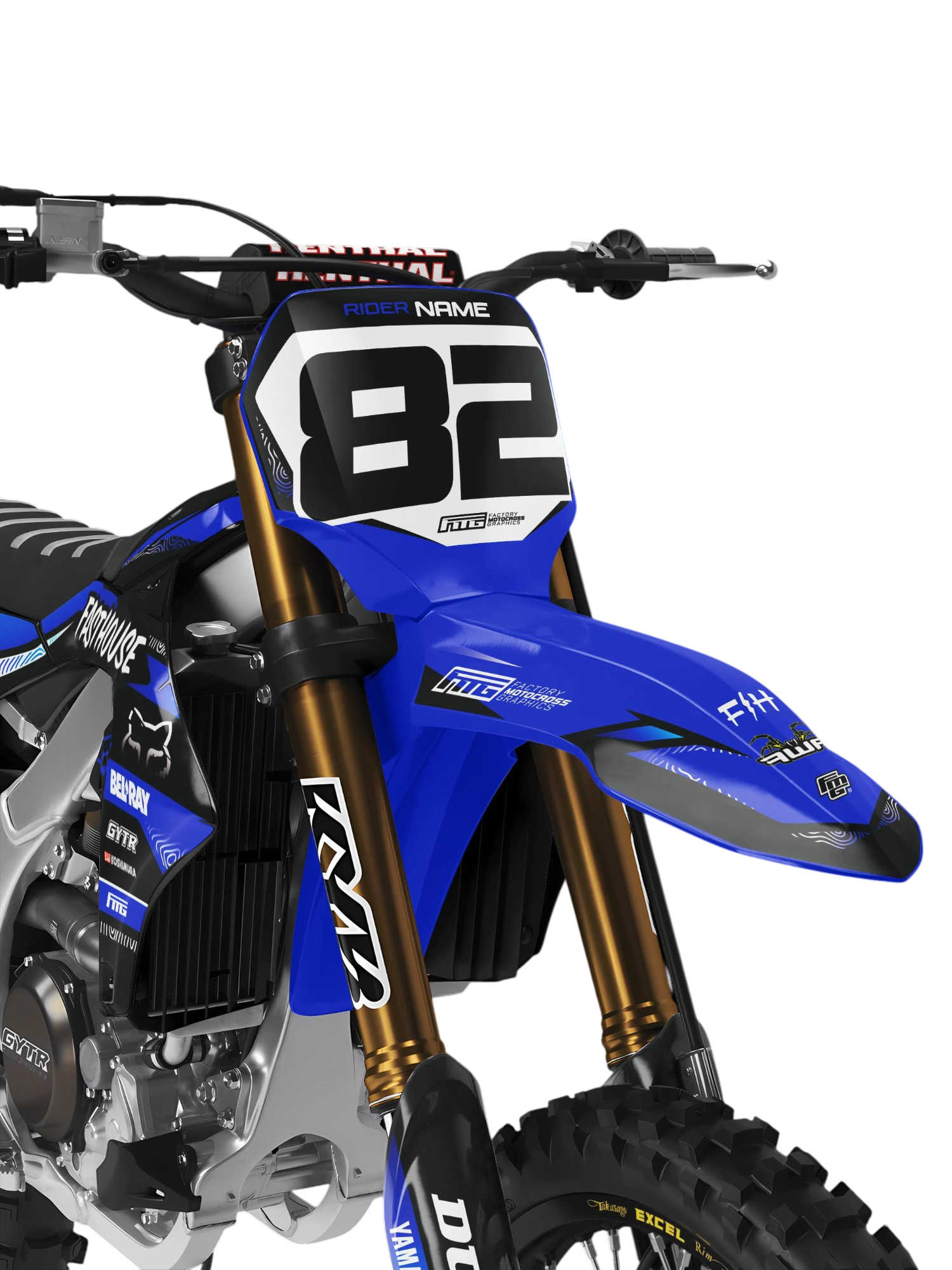 YAMAHA FASTHOUSE BLACK & BLUE GRAPHICS KIT.  YZ YZF PW TR WR WRF  FACTORY MOTOCROSS GRAPHICS