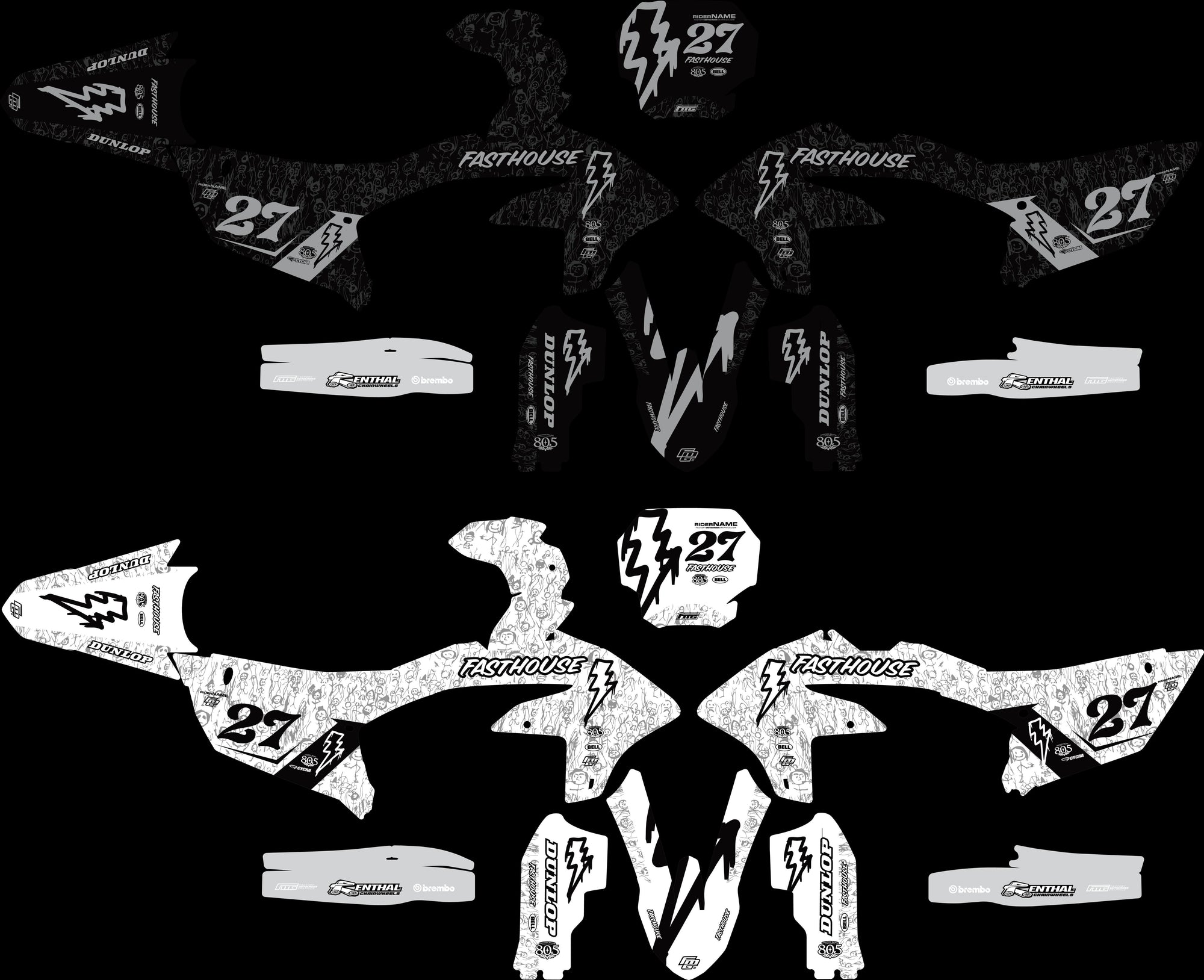 YAMAHA FASTHOUSE doodle White V1 GRAPHICS KIT.  YZ YZF PW TR WR WRF  FACTORY MOTOCROSS GRAPHICS