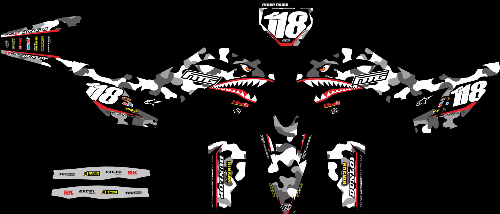 Shark Mouth CAMOUFLAGE  GRAPHICS KIT. Husqvarna TC FC TE FE TX FX WR FACTORY MOTOCROSS GRAPHICS